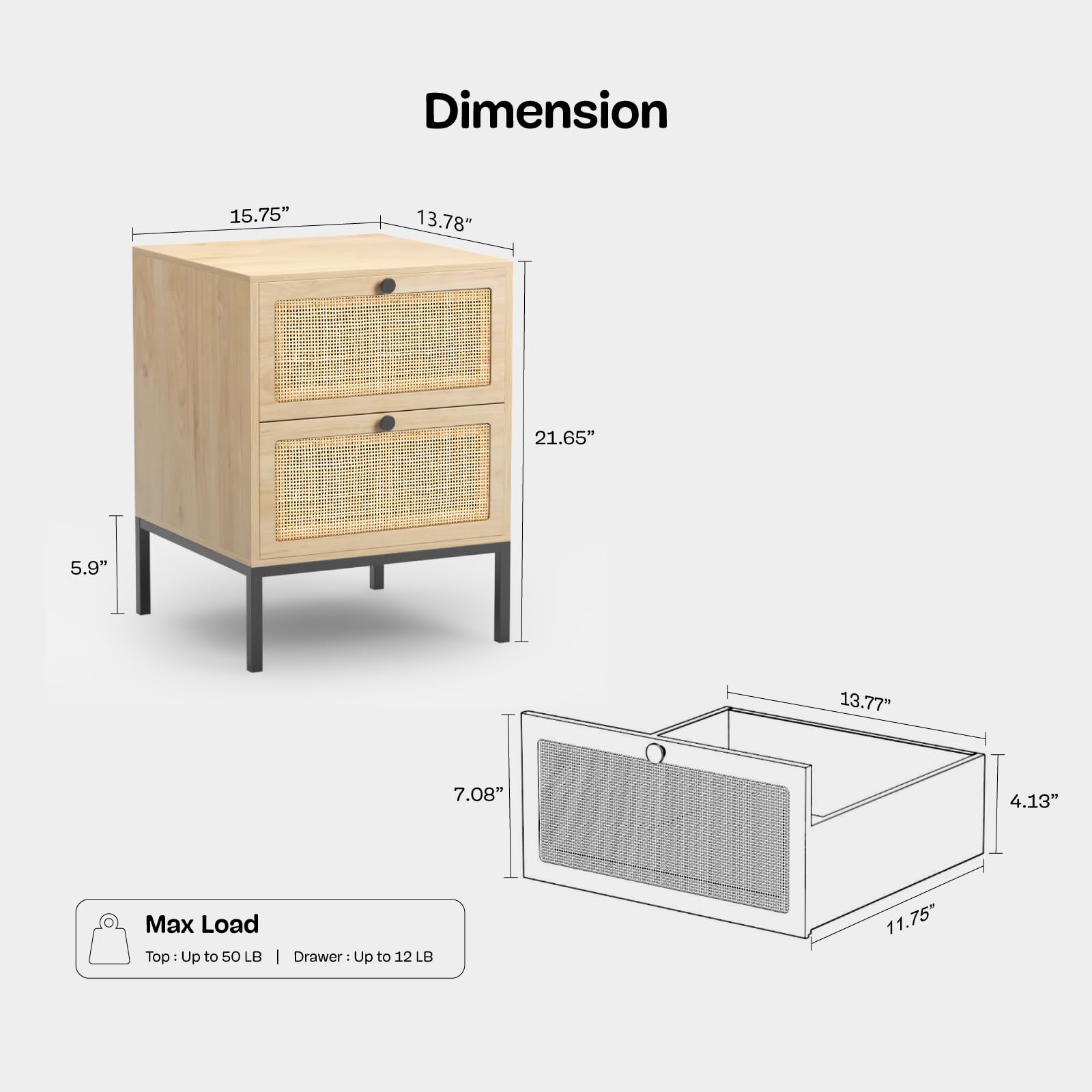 Rattan Nightstand Set of 2 - Boho Bedside Tables with Natural Woven Drawers, Modern Farmhouse Night Stand for Bedroom & Living Room, Natural Finish with Sturdy Metal Legs | Perfect for Cozy Bedrooms, Guest Rooms & Boho-Chic Home Decor