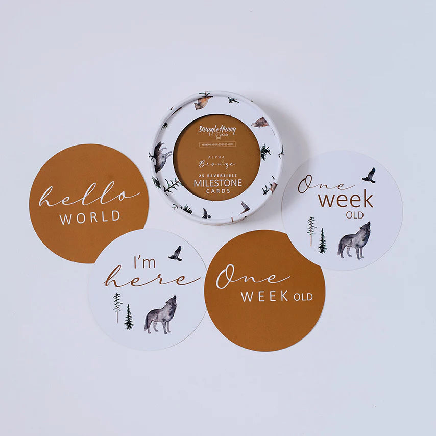 Snuggle Hunny Reversible Milestone Cards - Alpha & Bronze | Baby Photo Props for Newborn, 1st Birthday & Monthly Growth Tracking | Perfect for Instagram, Nursery Decor & Memory Books