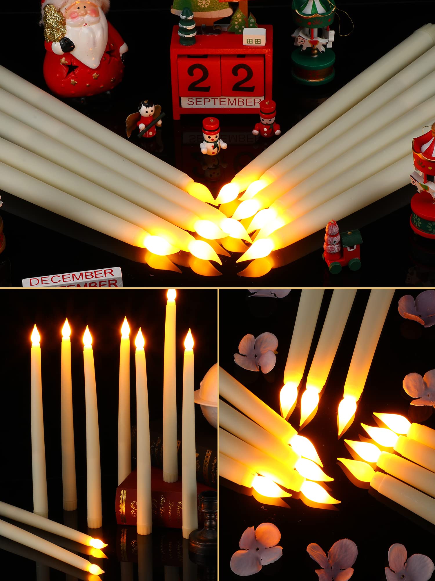 100 Pcs Flameless LED Taper Candles 11 Inch - Battery Operated Ivory Candles for Candlesticks - Flickering Effect for Halloween, Christmas, Birthday, Wedding Party Decorations - Safe & Reusable Indoor/Outdoor Lighting