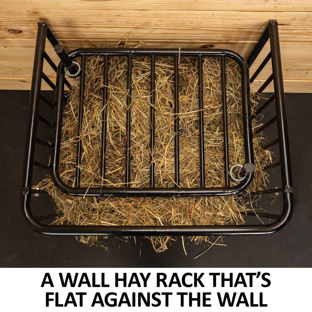 Slow Feed Wall-Mounted Hay Rack for Horses - Large Capacity Black Grazing Feeder with 5-Year Warranty | Natural Grazing Solution | Stable & Barn Feeding Accessory