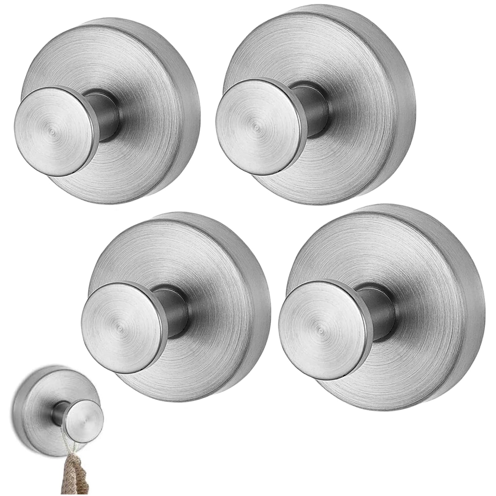 Stainless Steel Suction Cup Hooks - No Drill Shower Hooks for Towels, Heavy Duty Removable Hooks for Bathroom, Kitchen, Glass Doors, Windows & Mirrors - 4 Pack Silver - Perfect for Organizing Showers, Hanging Robes & Decorating Smooth Tile Surfaces