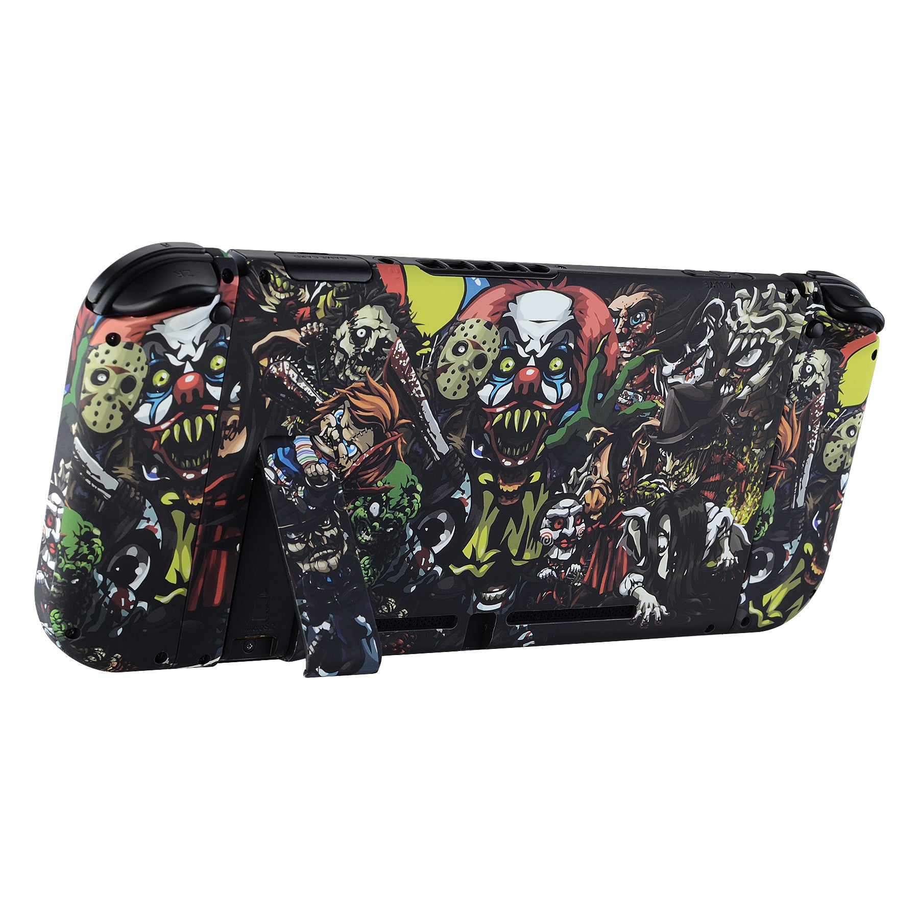 eXtremeRate Soft Touch Scary Party Pattern Joycon Controller Shell with Full Button Set - DIY Replacement Back Plate for Nintendo Switch - Perfect for Halloween Gaming & Custom Console Mods