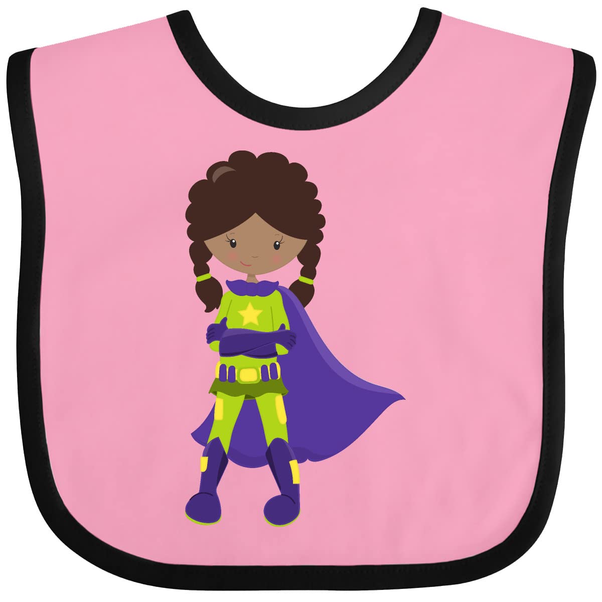Inktastic African American Superhero Girl Purple Cape Baby Bib - Soft & Absorbent for Feeding Time, Playtime & Photo Shoots