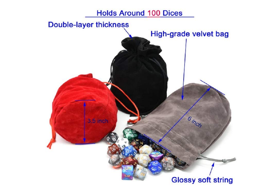 Premium Velvet Drawstring Dice Bag for Chess Pieces, Cosplay & Jewelry - Small Pouch for Board Games, RPG Dice, Coins & Accessories (3-Pack, Black) - Perfect for D&D, Magic The Gathering & Travel Storage