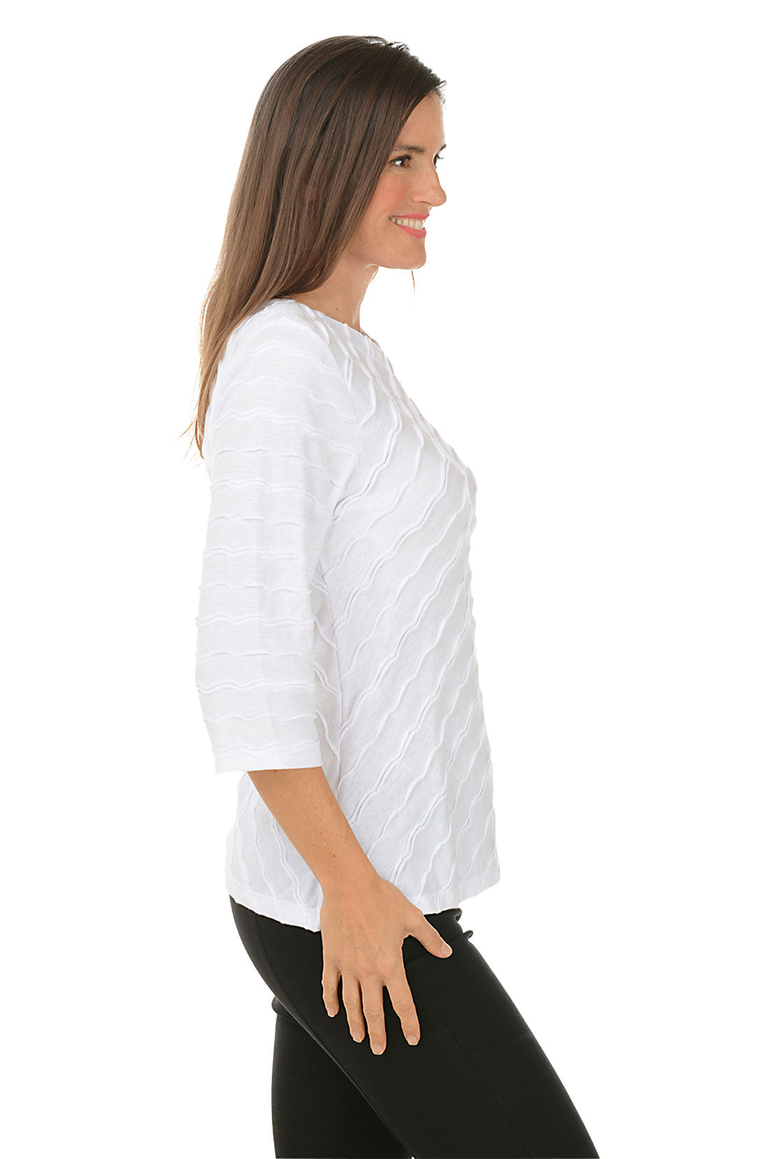 Wave Ribbed Knit Top for Women - Soft Stretch Casual T-Shirt - Perfect for Layering, Everyday Wear & Outfits