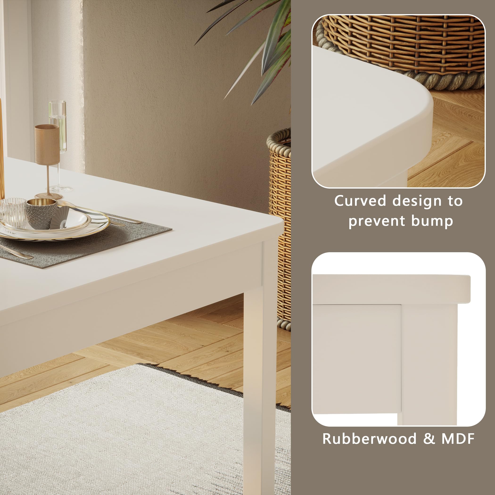5-Piece Solid Wood Modern Rectangular Dining Table Set for 4 - White Kitchen Table & Chairs with Soft Cushions - Perfect for Dining Room, Breakfast Nook, Small Apartment & Entertaining Guests
