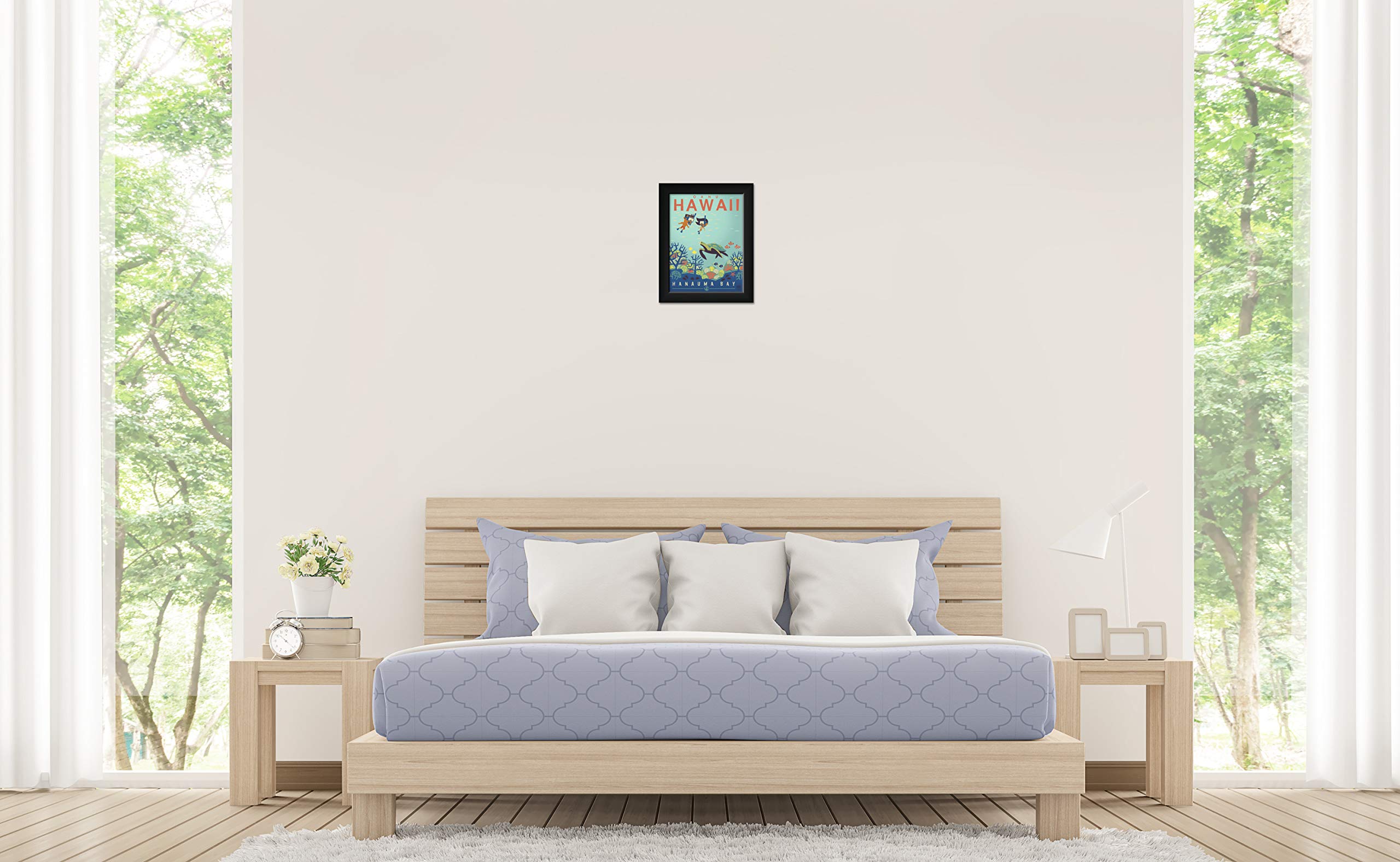 11x14 Inch Framed Hanauma Bay Oahu Hawaii Wall Art Print - Professional Travel Artwork by Benjamin W. Burch - Perfect for Beach House Decor, Living Room & Office Wall Decor
