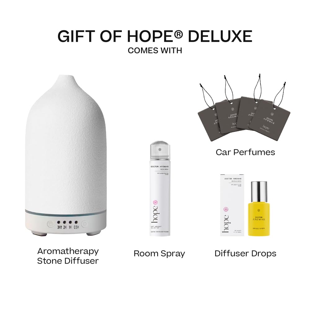 Doctor Aromas Hope Essential Oil Set - Reed Diffuser, Room Spray & 4 Car Fresheners | Natural Aromatherapy Gift for Home, Office & Car | Stress Relief & Air Purifying Scented Decor
