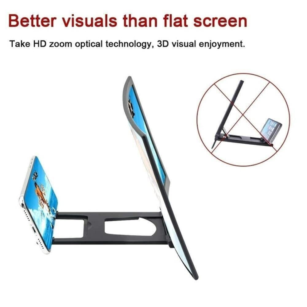 12 Inch Curved Screen Phone Amplifier - HD 3D Video Magnifier with Foldable Stand | Mobile Screen Enhancer for Movies, Gaming & Reading (Compatible with Most Smartphones)