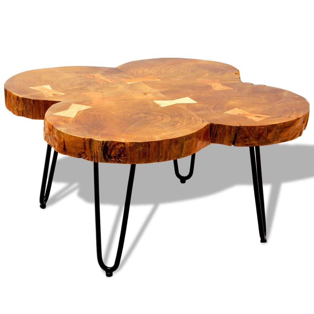 FAMIROSA 13.8 Inch Coffee Table - 4 Trunks Solid Sheesham Wood End Table for Living Room, Bedroom & Office - Rustic Modern Home Decor Furniture