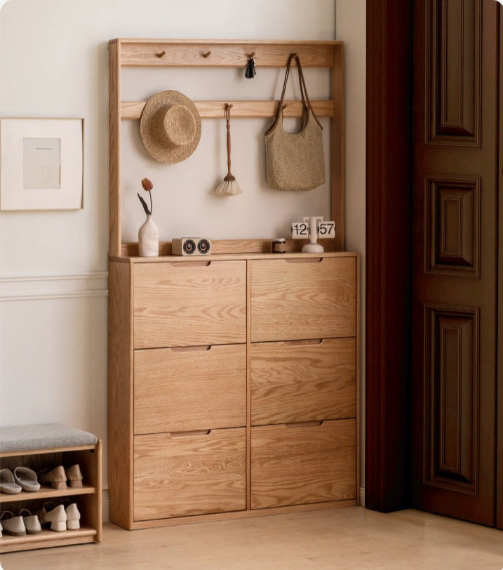 Solid Wood Shoe Cabinet - Thin Oak & Poplar Entryway Storage Organizer for Home, Porch, and Doorway | Perfect for Small Spaces & Clutter-Free Entry