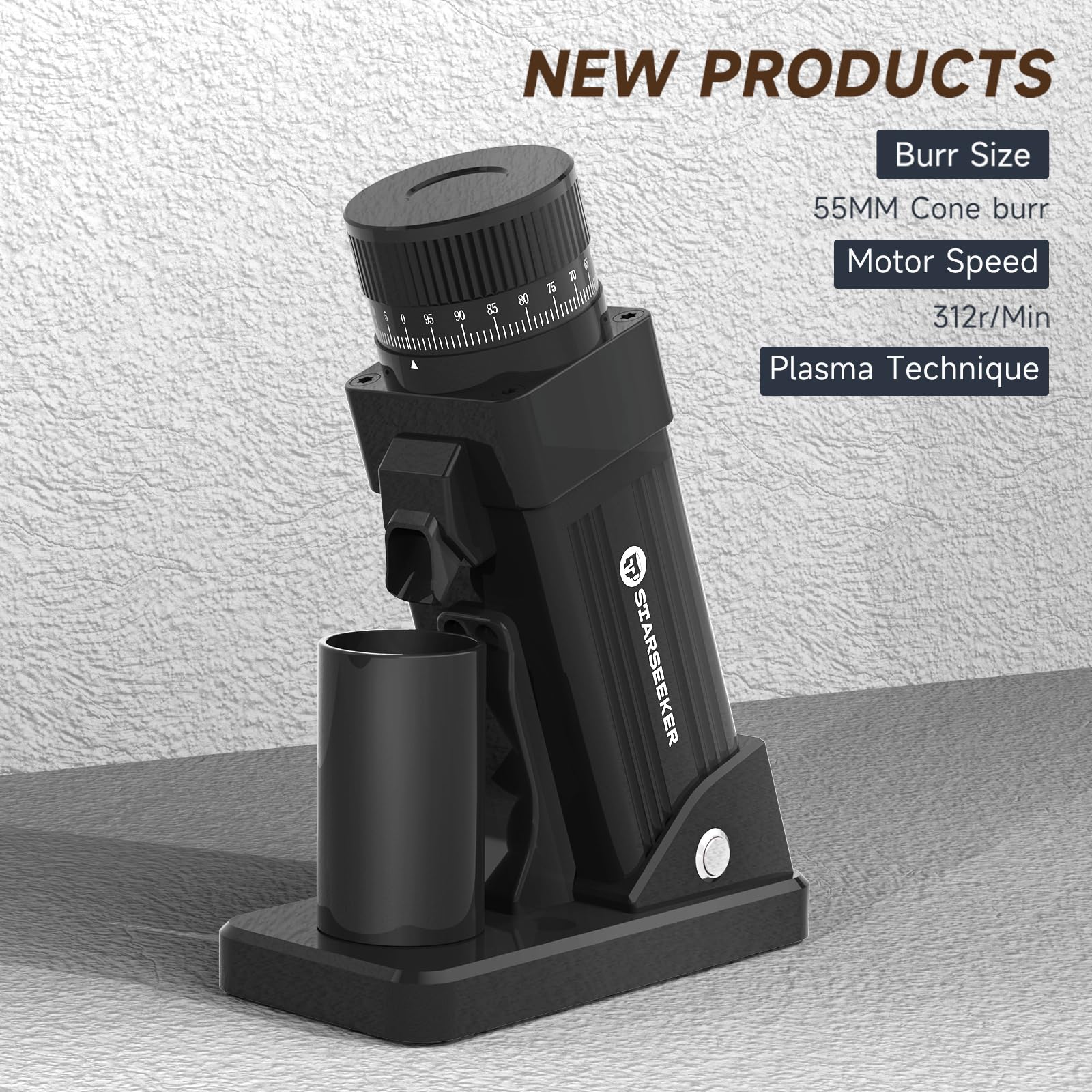 STARSEEKER E55 Electric Coffee Grinder - 55mm Conical Burr, 60 Grind Settings for Espresso, Drip, French Press & Cold Brew, Single Dose Design, Durable Aluminum Housing (Black) - Perfect for Home Baristas & Coffee Enthusiasts