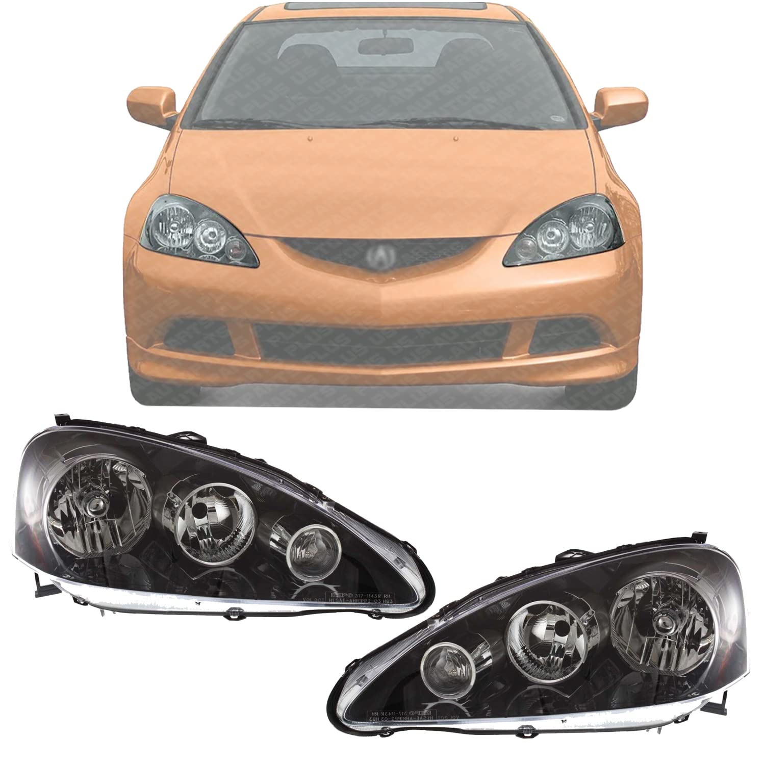 2005-2006 Acura RSX Replacement Headlights - Direct Fit Left Driver & Right Passenger Side (33151S6MA51 & 33101S6MA51) - Perfect for Night Driving & Car Restoration Projects