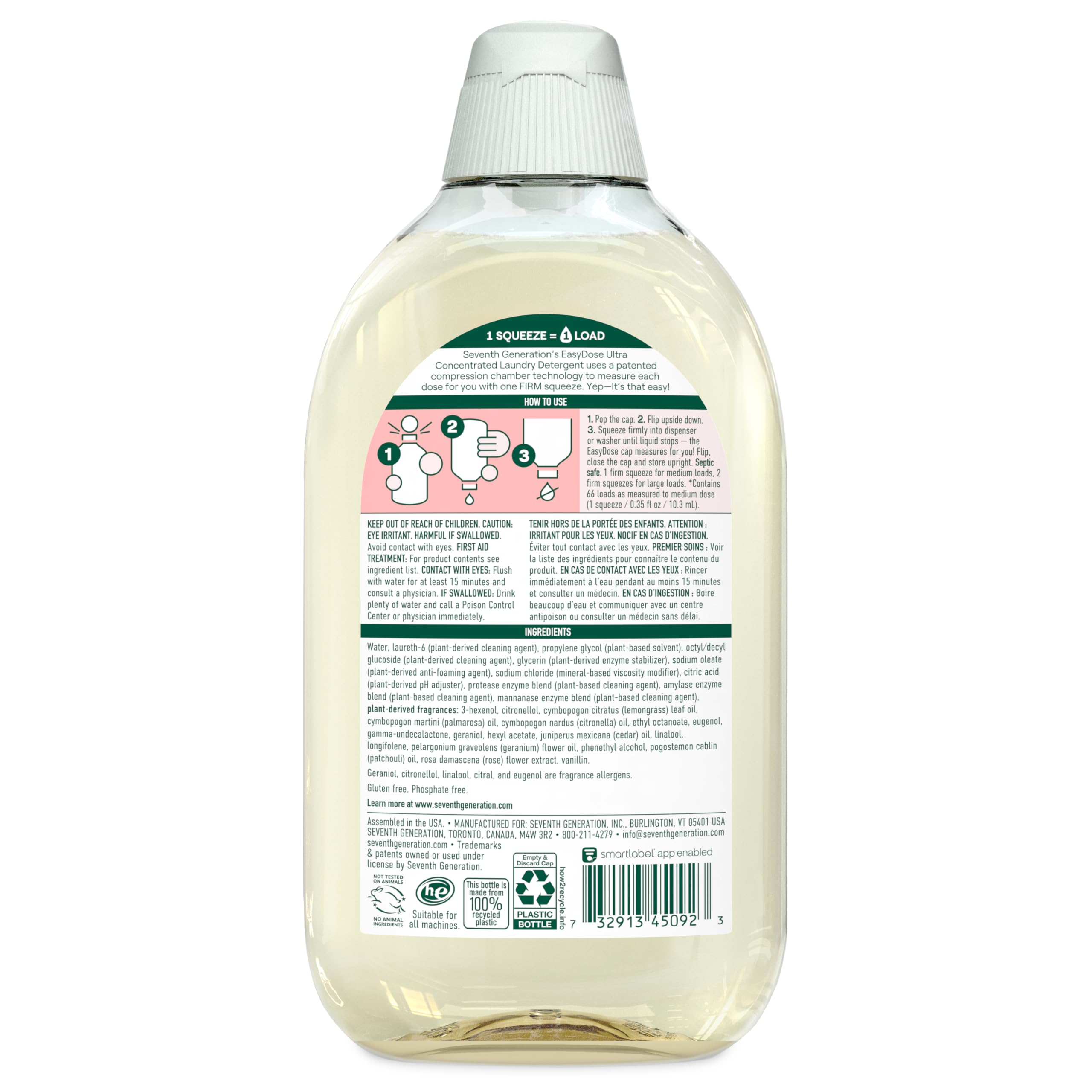 Seventh Generation Ultra Concentrated Rose Scent Laundry Detergent - EasyDose 23 oz (Pack of 2) | Eco-Friendly Plant-Based Formula for Sensitive Skin | Perfect for Baby Clothes, Gym Wear & Everyday Laundry