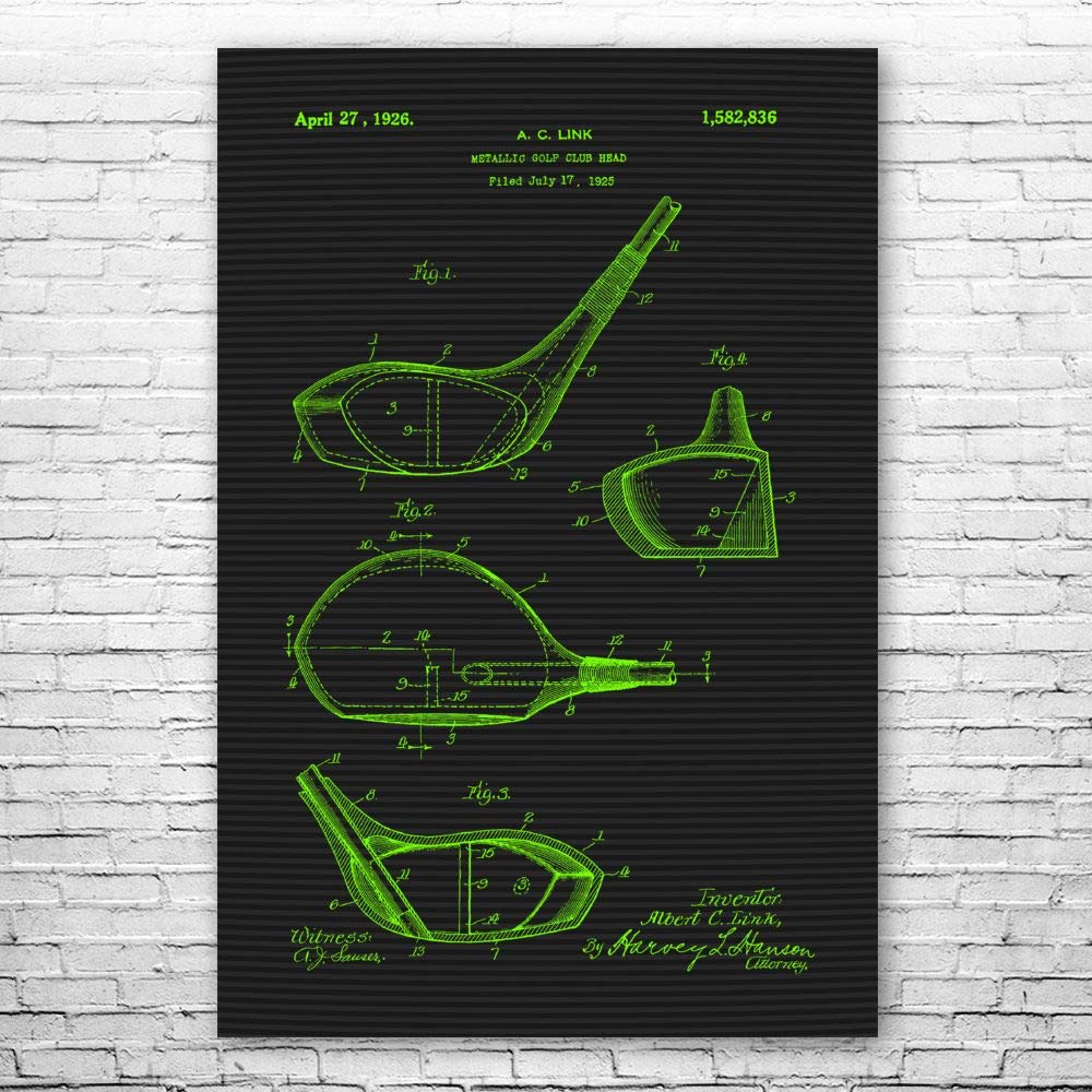 Patent Earth Golf Club Head Poster Print - Premium Golf Gifts & Wall Art for Golfers (20x24 Inch) - Perfect for Golf Lovers, Home Decor, Man Cave & Office