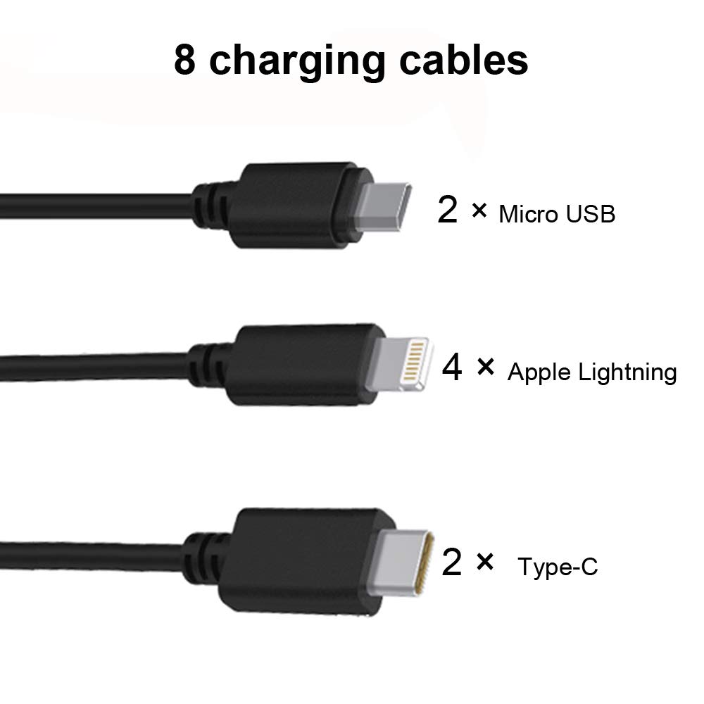 Wall Mount Multi-Device Fast Charging Station with Built-in LED Lights - 6-Port USB Charger for Phones, Tablets & Smart Devices - Perfect for Airports, Hotels, Offices & Public Spaces