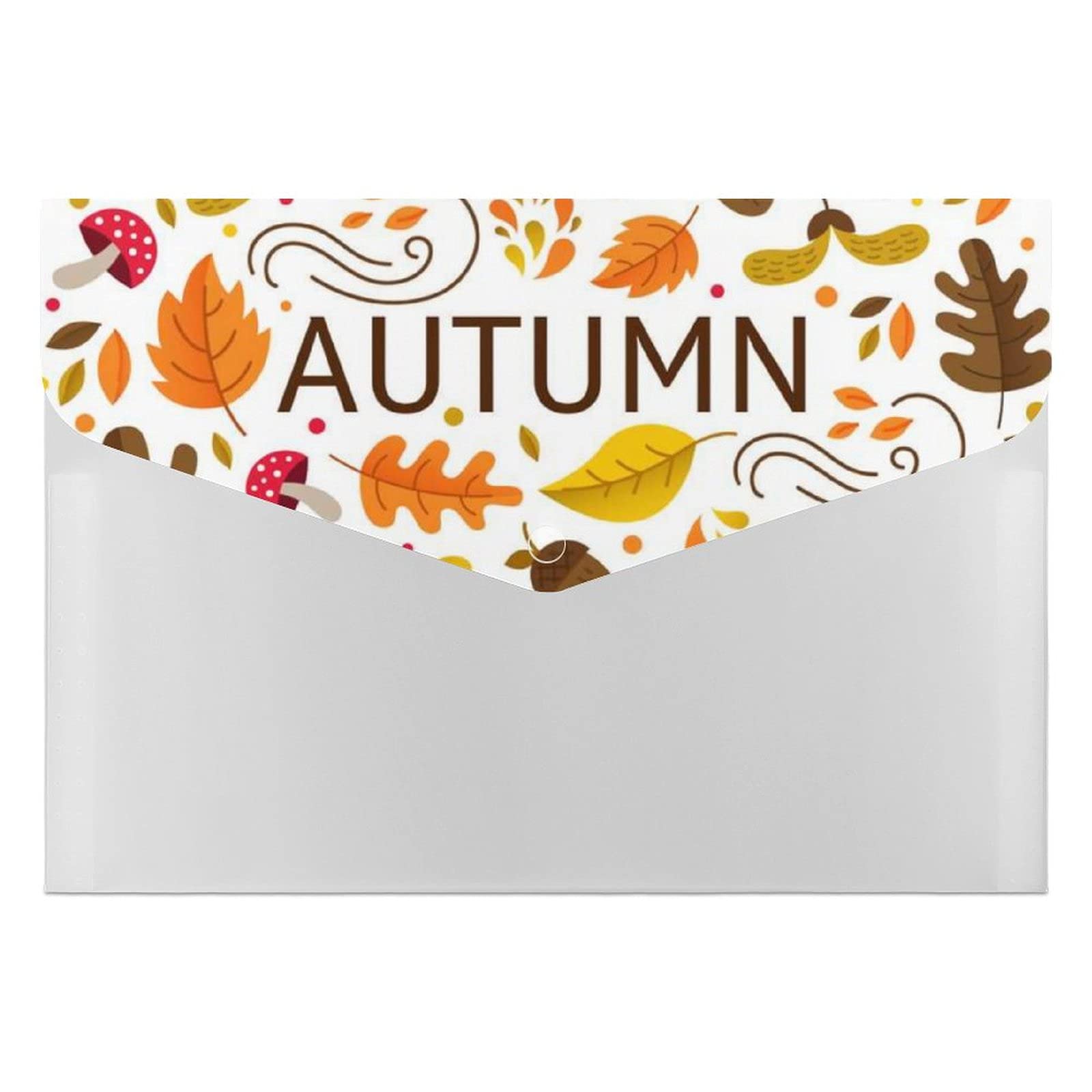 Autumn Mushroom Acorn Maple Leaves Holiday File Folders - Durable PP Plastic A4 File Organizer with 6 Pockets & Snap Button Closure - Perfect for Home, Office & School Organization