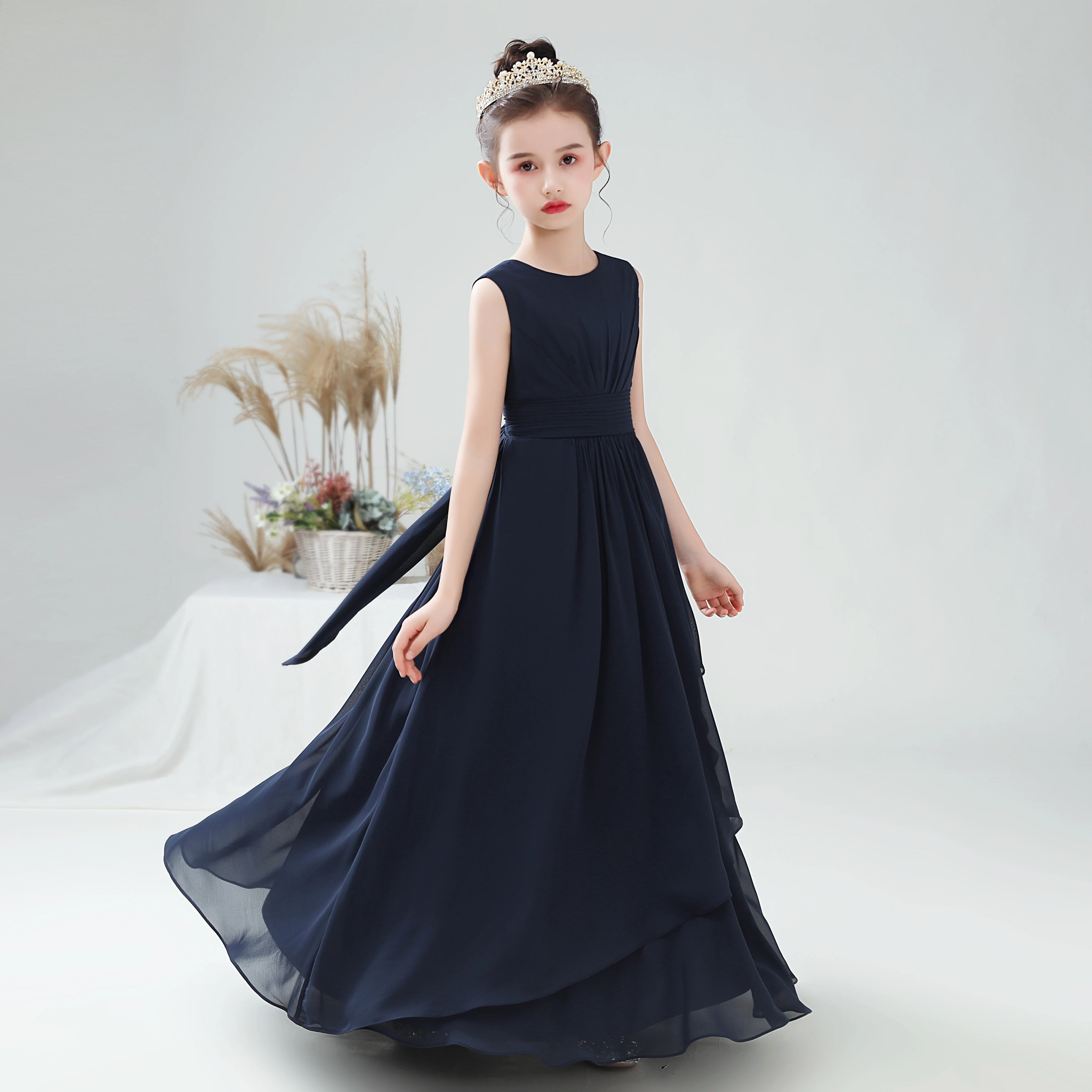 2024 Elegant Chiffon Flower Girl Dress for Weddings | First Communion Gown | Junior Bridesmaid Outfit | Perfect for Church Ceremonies, Birthday Parties & Special Occasions