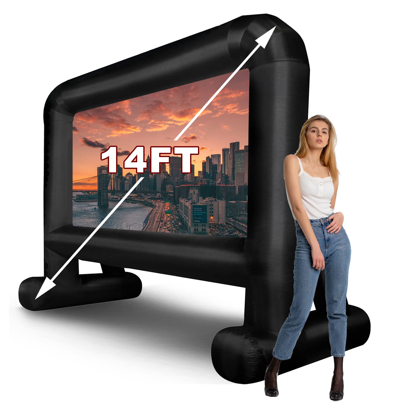 14ft Inflatable Movie Screen - Portable Blow Up Outdoor Projector Screen with Carry Bag for Backyard, Drive-In & Camping Movie Nights