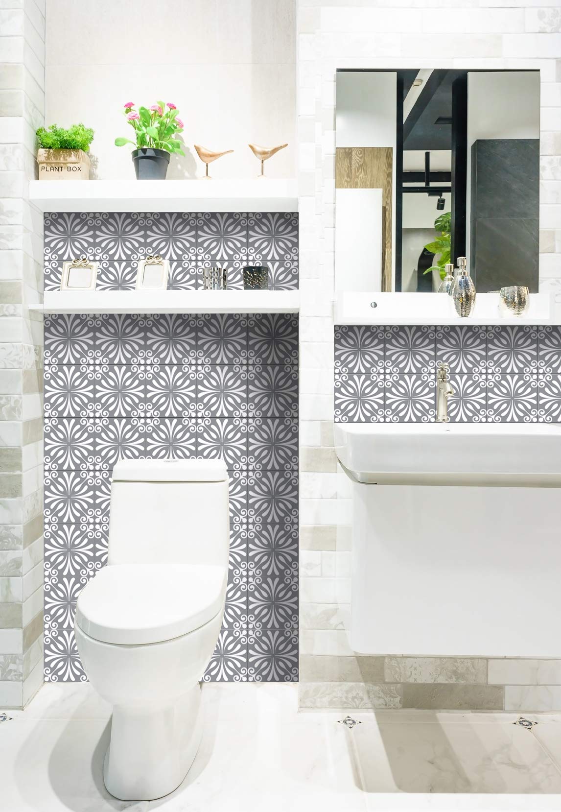 Mi Alma Black and White Peel and Stick Tile Stickers - 24 PC Set of 8x8 Inch Vinyl Wall Decals for Kitchen Backsplash & Bathroom Decor | Easy DIY Home Improvement (Gray Snow) - Perfect for Renters, Apartments, and Quick Home Makeovers