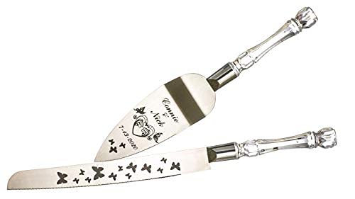 Personalized Butterfly Heart Etched Wedding Flute Glasses & Cake Knife Set - Custom Names & Date - Perfect for Bridal Showers, Anniversary Gifts & Romantic Toasts