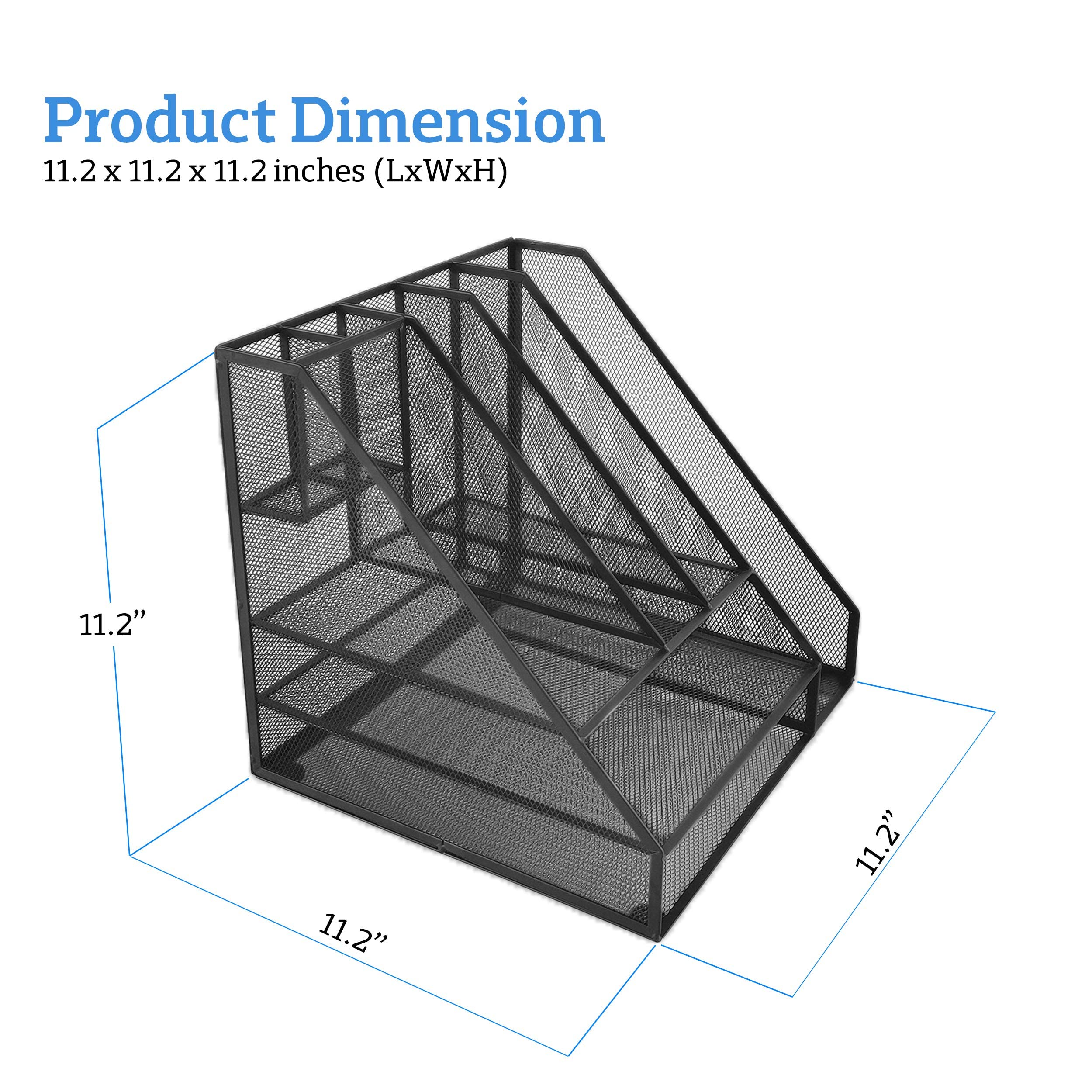 Mesh Desk Organizer with 8 Compartments - 2 Letter Trays, 4 Vertical File Holders & 2 Pen Holders - Office Supplies Organizer for Home & Office (Black) - Perfect for Decluttering Desks, Organizing Documents & Storing Stationery