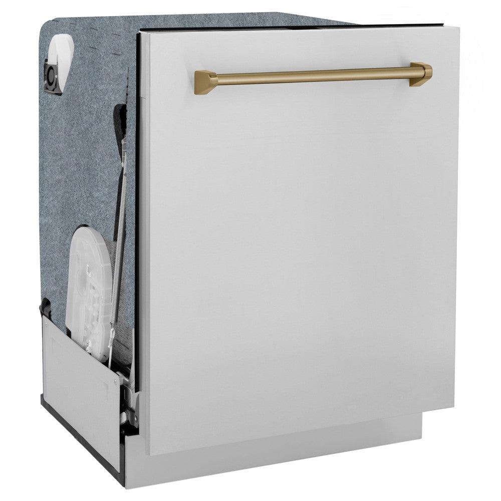ZLINE Autograph Edition 24-inch Stainless Steel Dishwasher with Champagne Bronze Handle - 3rd Rack, Top Touch Controls, 45dBA Ultra Quiet - Perfect for Modern Kitchens & Open Concept Homes (Model DWMTZ 304 24 CB)