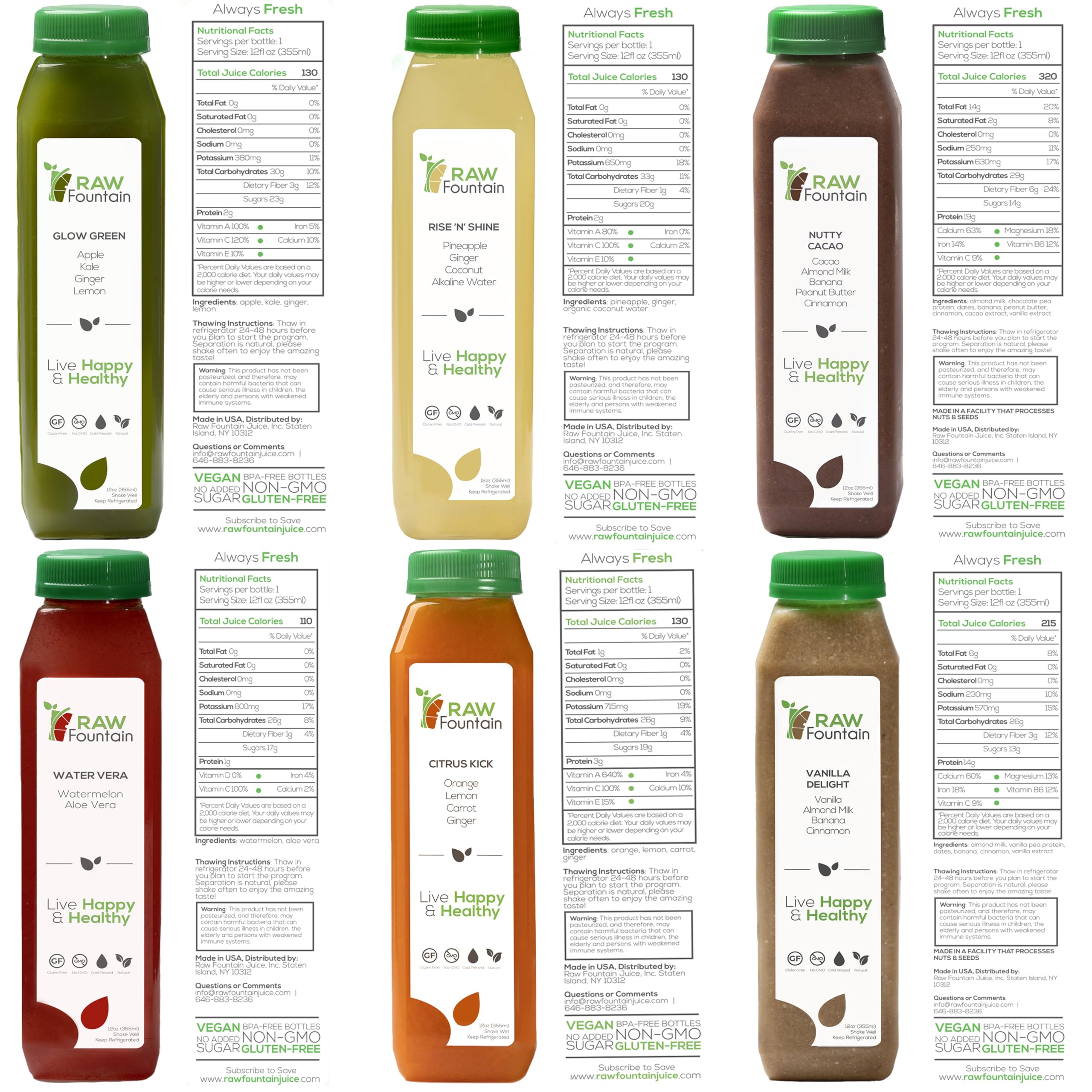 Raw Fountain 5-Day Protein Juice Cleanse - All Natural Cold Pressed Detox with Fruits, Vegetables, Vanilla & Chocolate Flavors - Energizing & Delicious (30 x 12oz Bottles + 3 Ginger Shots) - Perfect for Post-Workout Recovery, Weight Management & Healthy Lifestyle