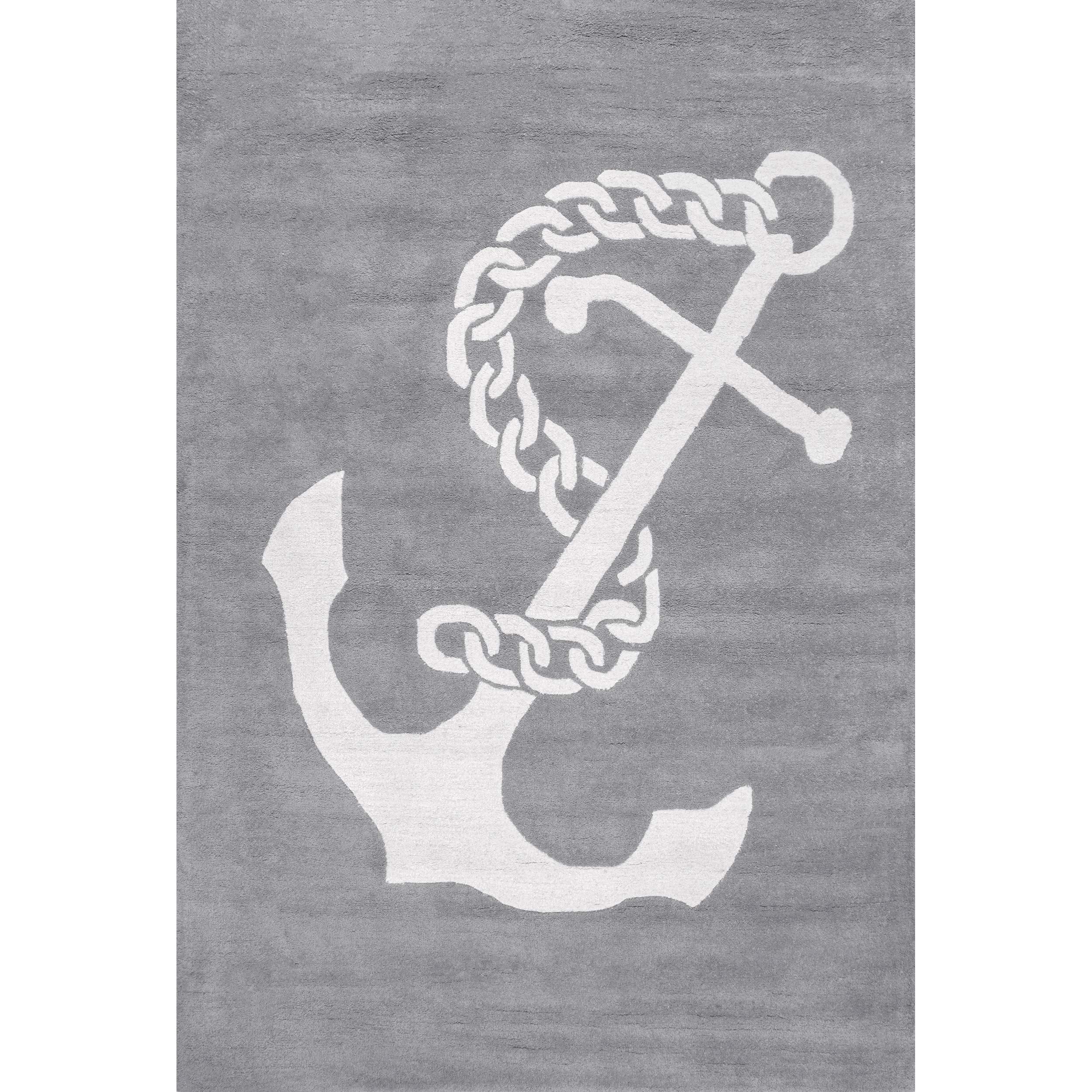 nuLOOM Hand Tufted Set Sail Nautical Area Rug 4x6 Feet, Soft Grey Blue Coastal Decor - Perfect for Living Room, Bedroom, or Beach House Style