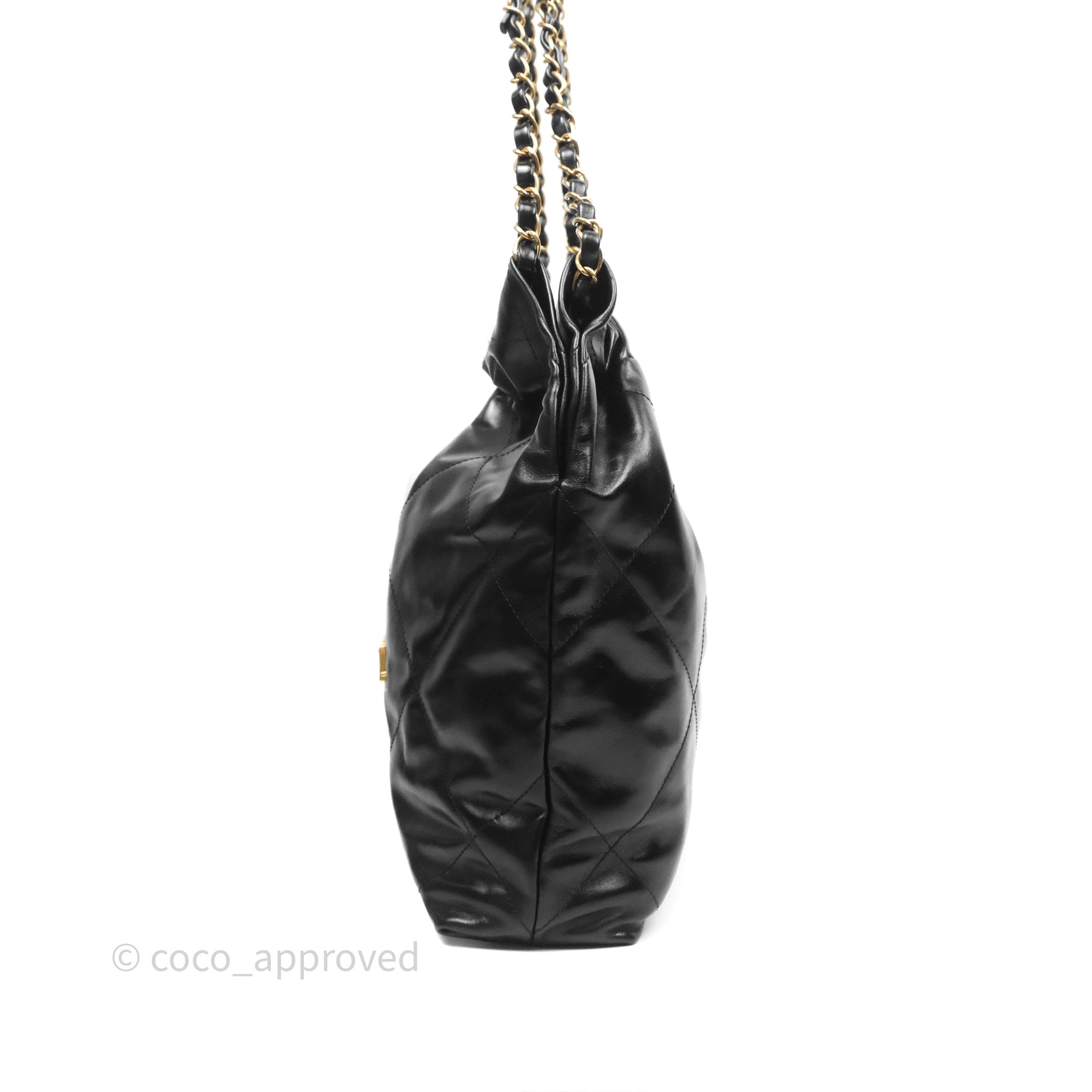 Chanel 22 Small Handbag - Black Shiny Calfskin Leather with Aged Gold Hardware | Luxury Crossbody Bag for Women, Perfect for Date Night & Evening Events