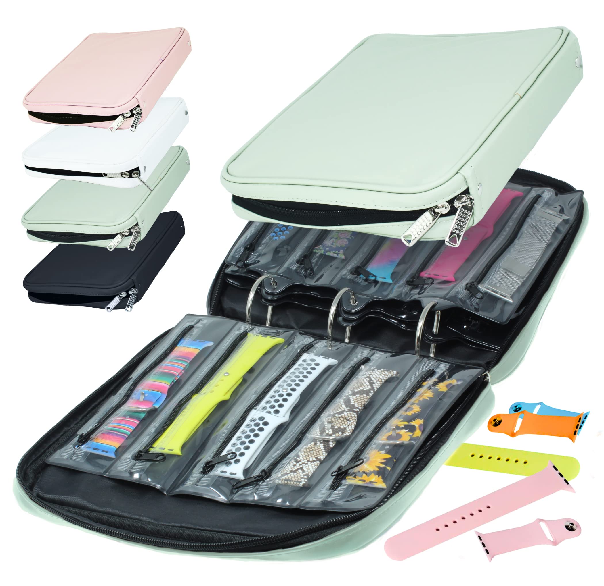 Skywin Apple Watch Band Holder - 50 Band Capacity Organizer with Zippered Compartment Sleeves | Perfect for Travel, Home Storage & Watch Collection Display