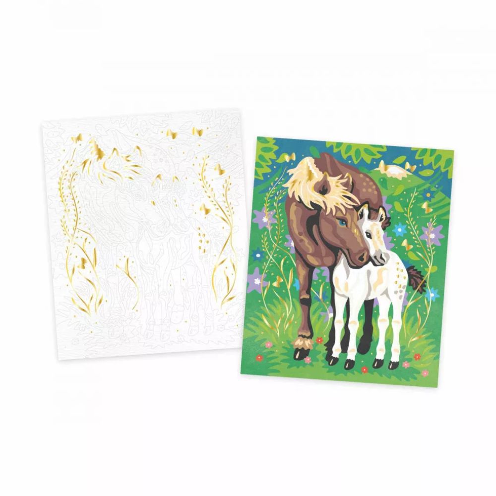 Janod Horses Paint By Numbers Kit - DIY Art Set for Kids & Adults - Creative Painting Activity for Home Decor & Gifts
