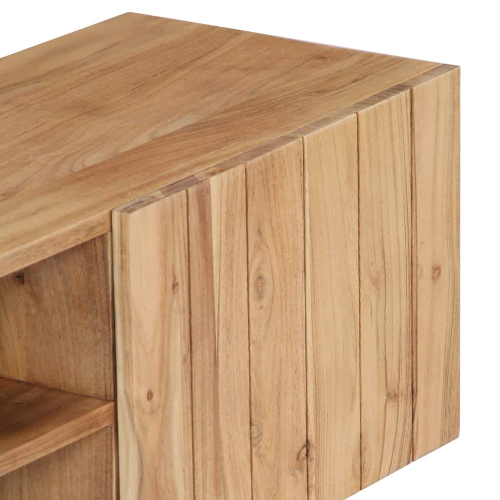 Solid Acacia Wood TV Stand with Doors & Storage Compartments - Handcrafted Rustic TV Cabinet for Living Room, Bedroom - Polished Lacquered Multimedia Entertainment Center for Flat Screen TVs