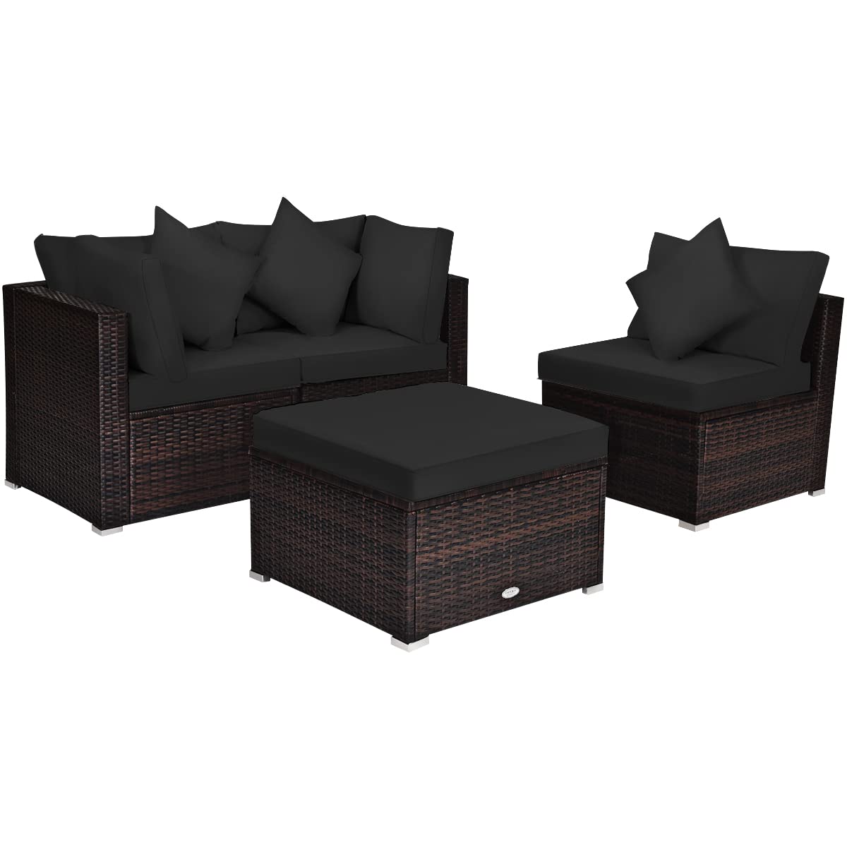Tangkula 4-Piece Patio Rattan Sofa Set - Outdoor Wicker Sectional Furniture with Removable Cushions & Pillows - Black Garden Conversation Set for Backyard, Porch, Poolside, Balcony & Patio Decor