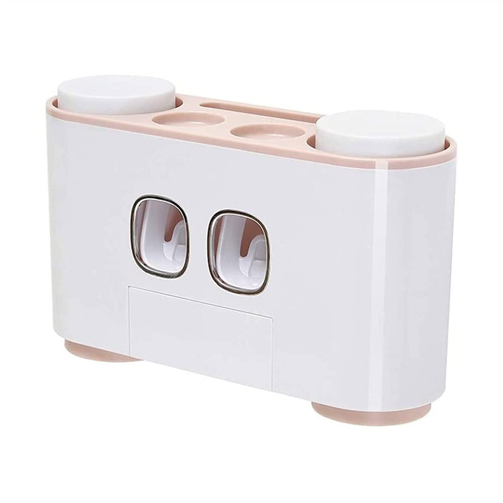 XUERUIGANG Wall Mounted Toothbrush Holder with Automatic Toothpaste Dispenser - 2 Toothbrush Slots & Squeezer Kit, Space Saving Bathroom Organizer (Pink) - Perfect for Small Bathrooms, RVs & Dorm Rooms