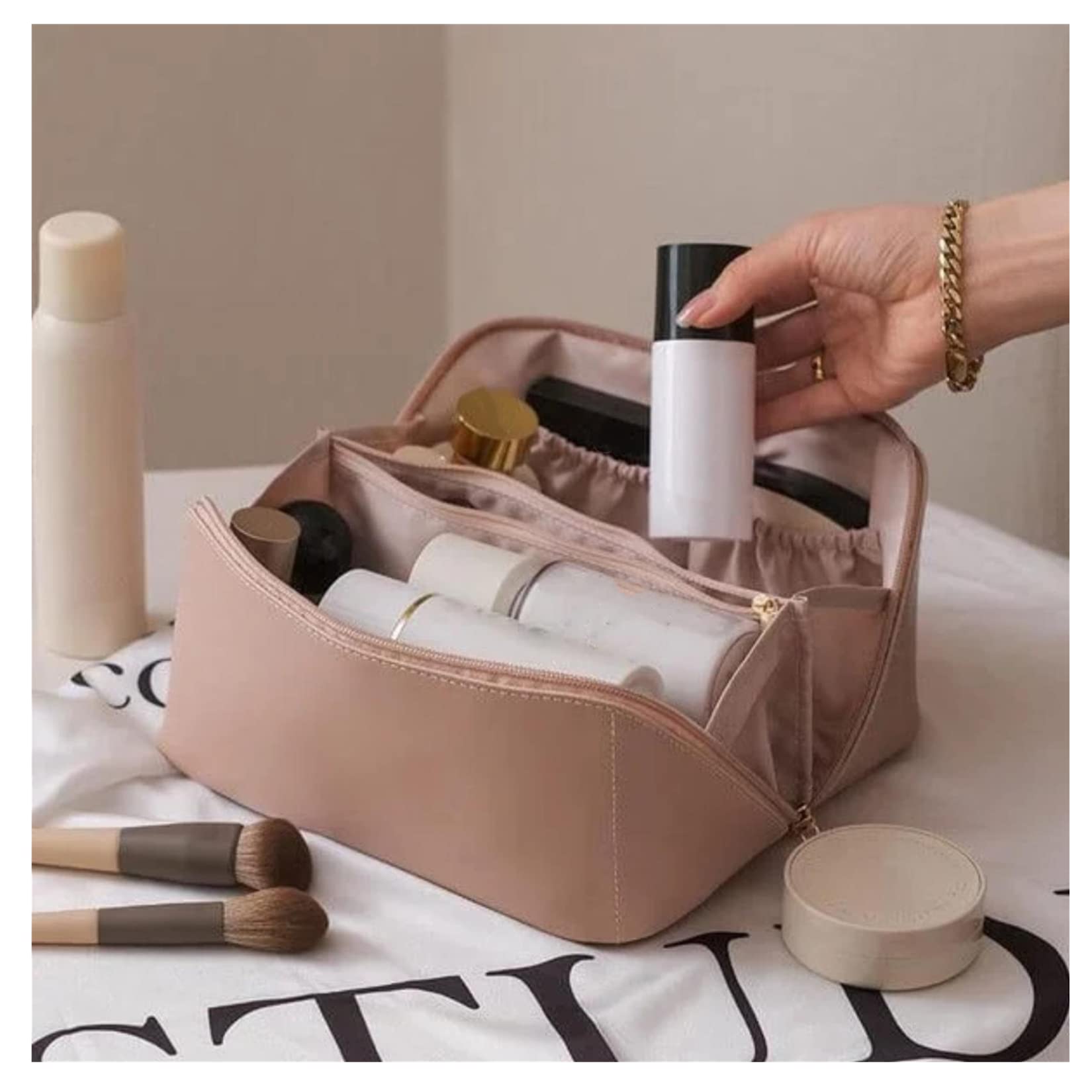 TOPUUTP Large Waterproof Makeup Bag for Women - Travel Cosmetic Organizer with Dividers, Portable Toiletry Case for Daily Storage | Perfect for Travel, Gym & Home Organization