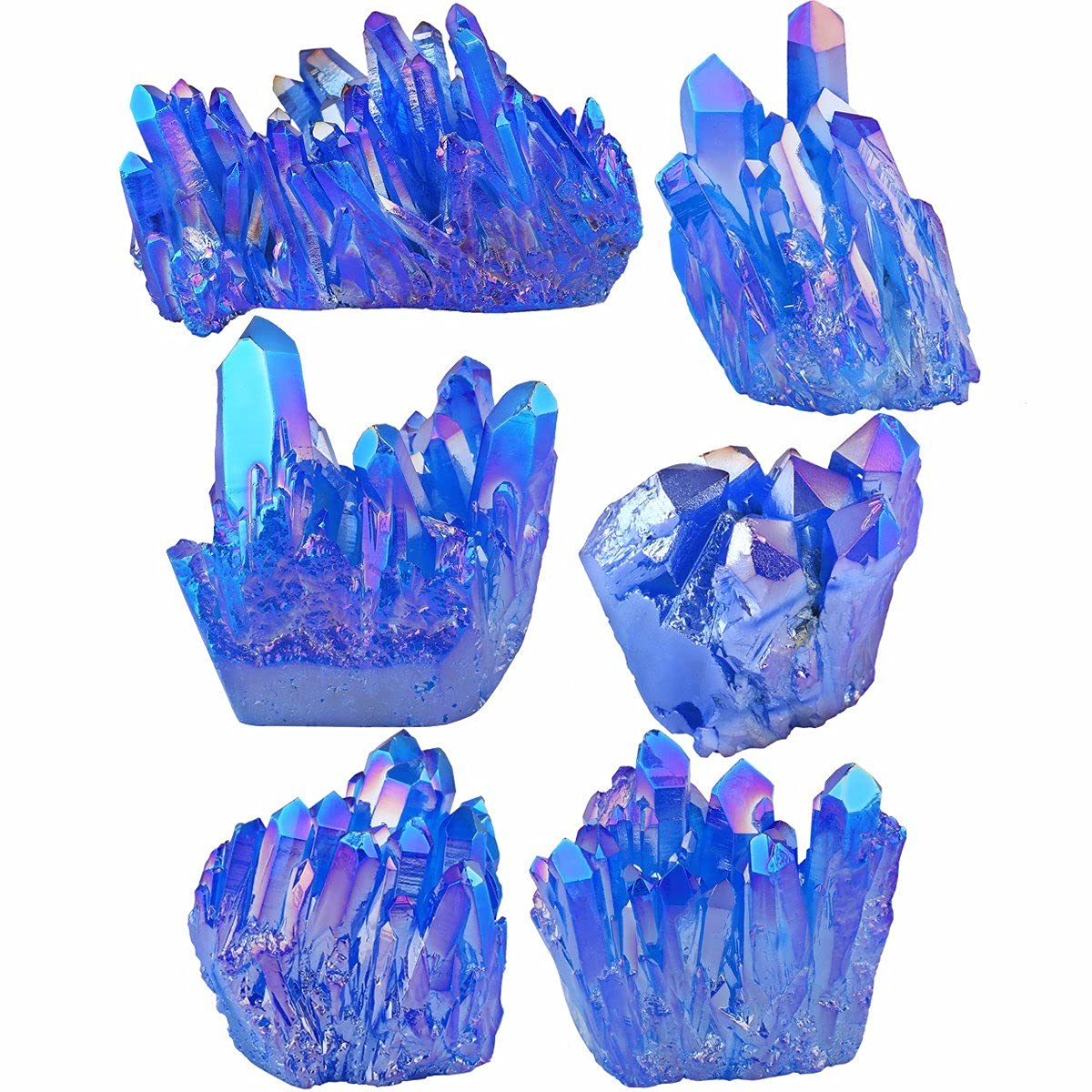MookaiteDecor Bundle - 2 Titanium Coated Natural Rock Crystal & Angel Aura Quartz Geode Specimens for Reiki Healing, Meditation, Home & Office Decor (Blue) - Perfect for Spiritual Gifts, Feng Shui & Crystal Collections