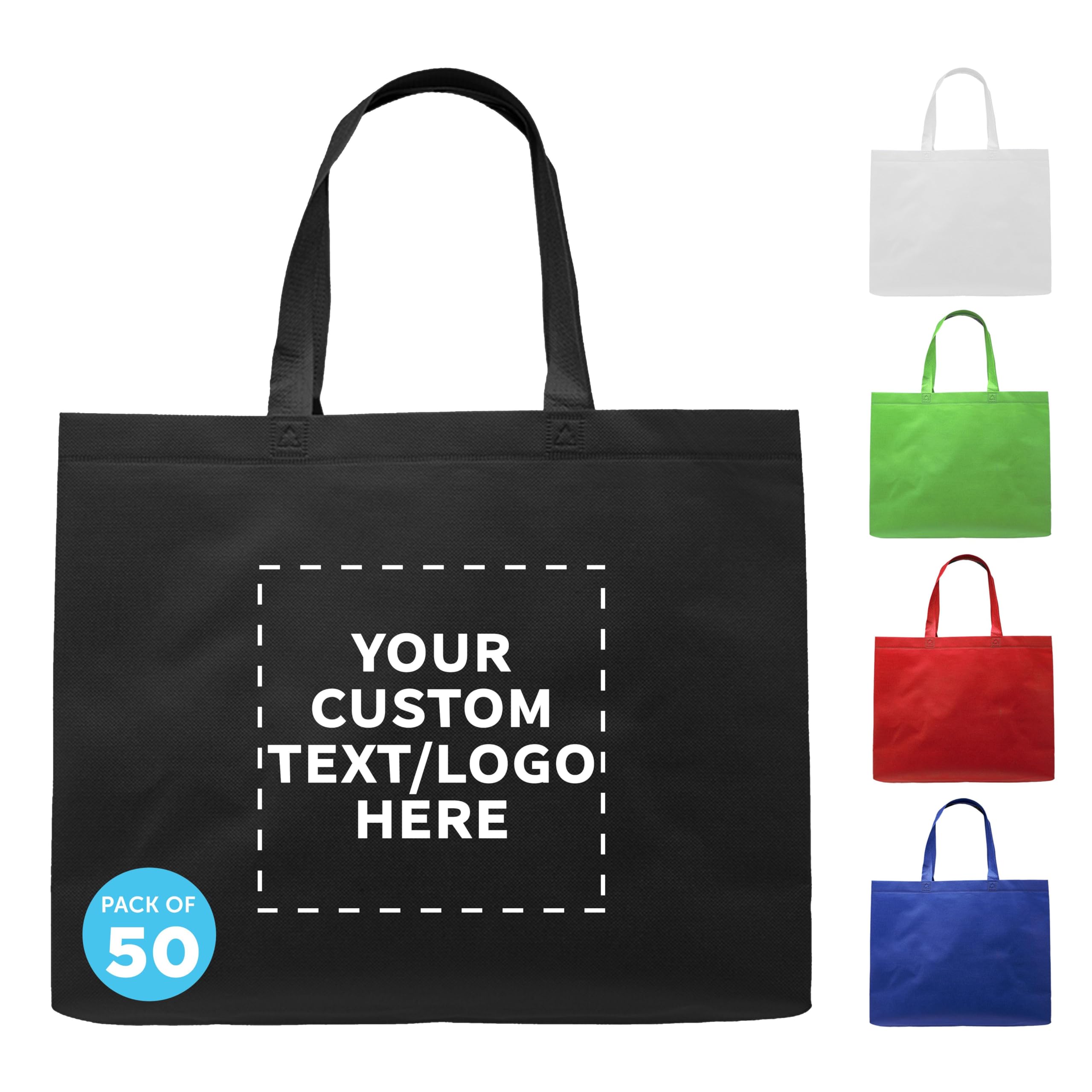 Custom Jumbo Reusable Tote Bags - Bulk Pack of 50 Personalized Grocery & Shopping Bags - Promotional Gift for Women (Black) | Perfect for Retail Stores, Events, Trade Shows & Eco-Friendly Shopping