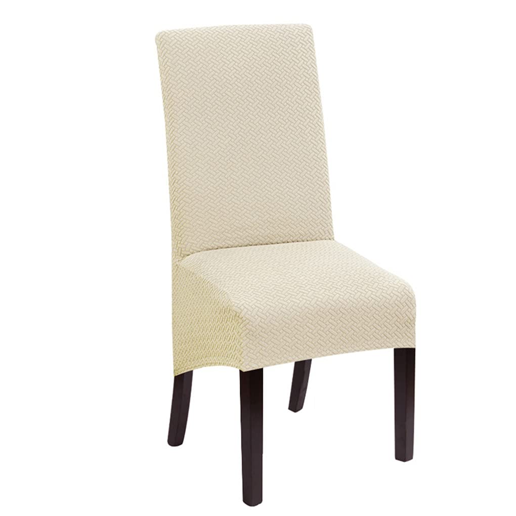 Qinhange Jacquard Stretch Spandex Elastic Dining Chair Slipcover - Long Back Beige Kitchen Banquet Chair Cover (1 Piece) | Perfect for Home, Restaurant & Wedding Decor