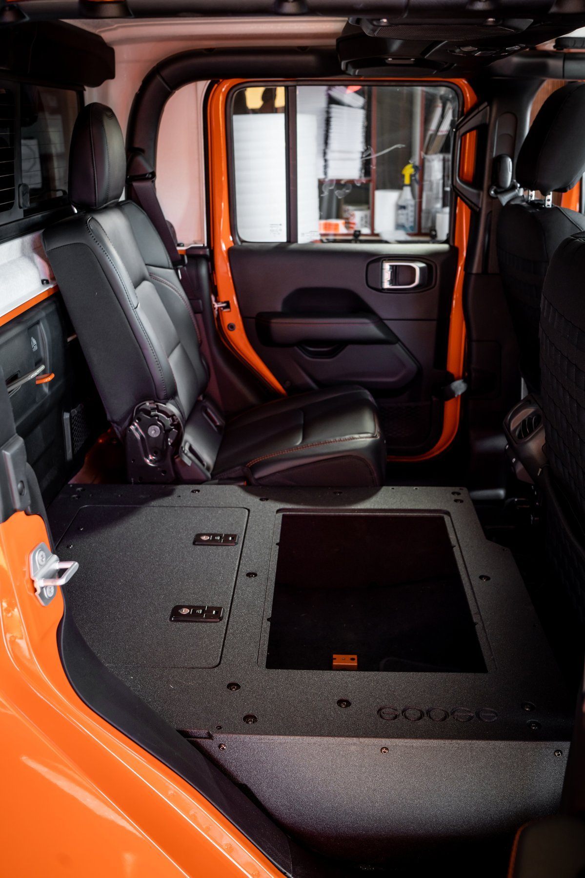 2019-2023 Jeep JT 4-Door Goose Gear 2nd Row Seat Delete Plate System - High Platform Storage Solution for Off-Roading & Camping Gear Organization