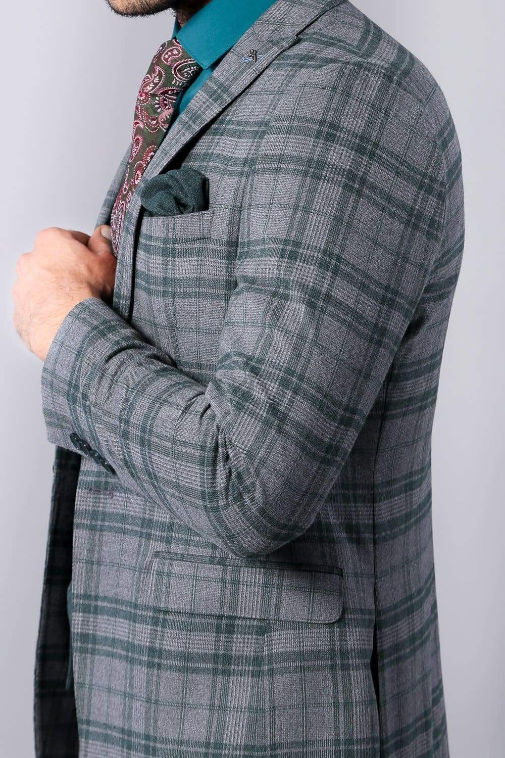 Dex Men's 3-Piece Slim Fit Suit - Sage Tweed Check Pattern Formal Wear for Weddings, Business Meetings & Special Occasions
