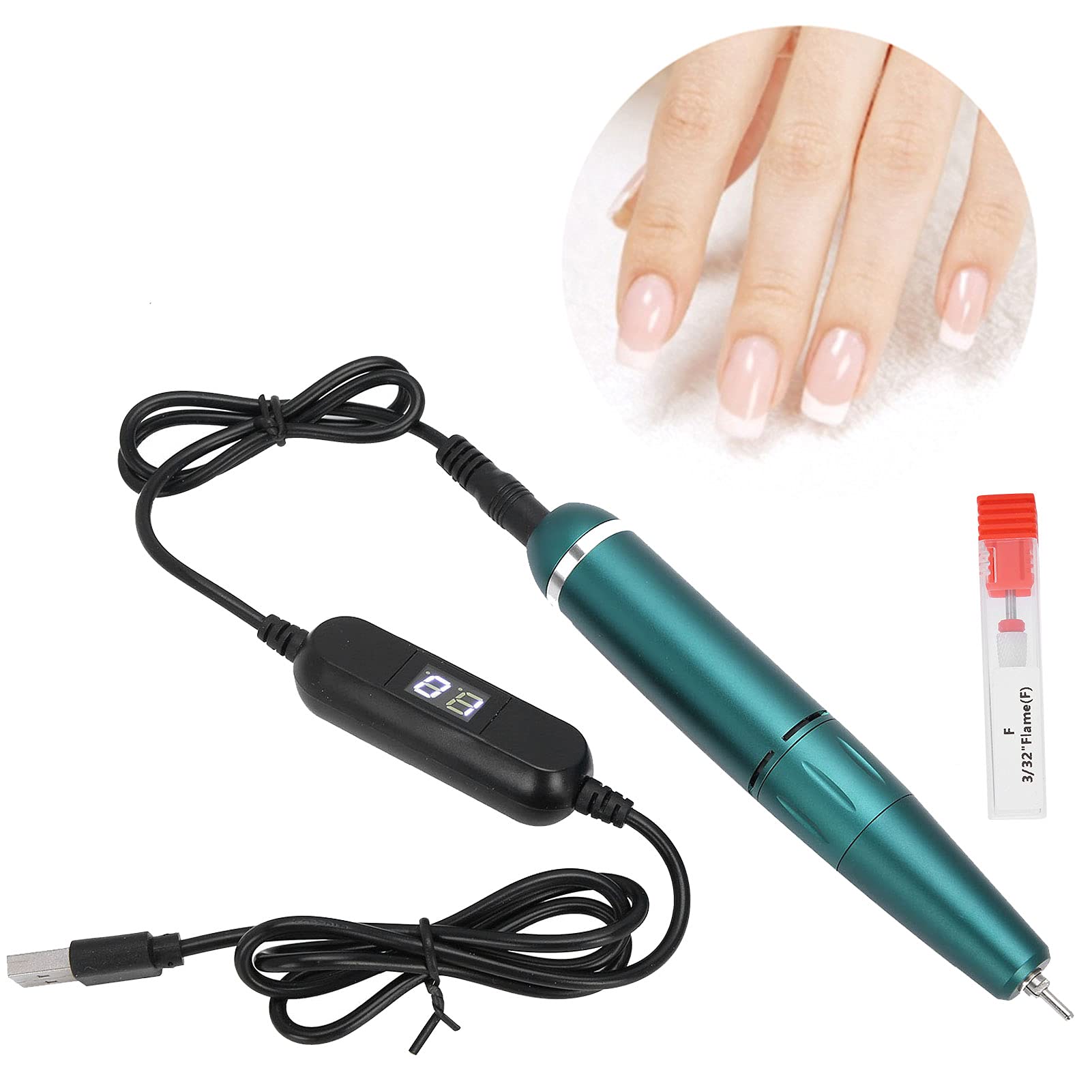 Electric Nail Drill Polisher - USB Portable Manicure Pen for Quick Nail Polish Removal, Professional Nail Shaping & Polishing Tool (Olive Green) - Perfect for Home Nail Care & Salon Professional Use