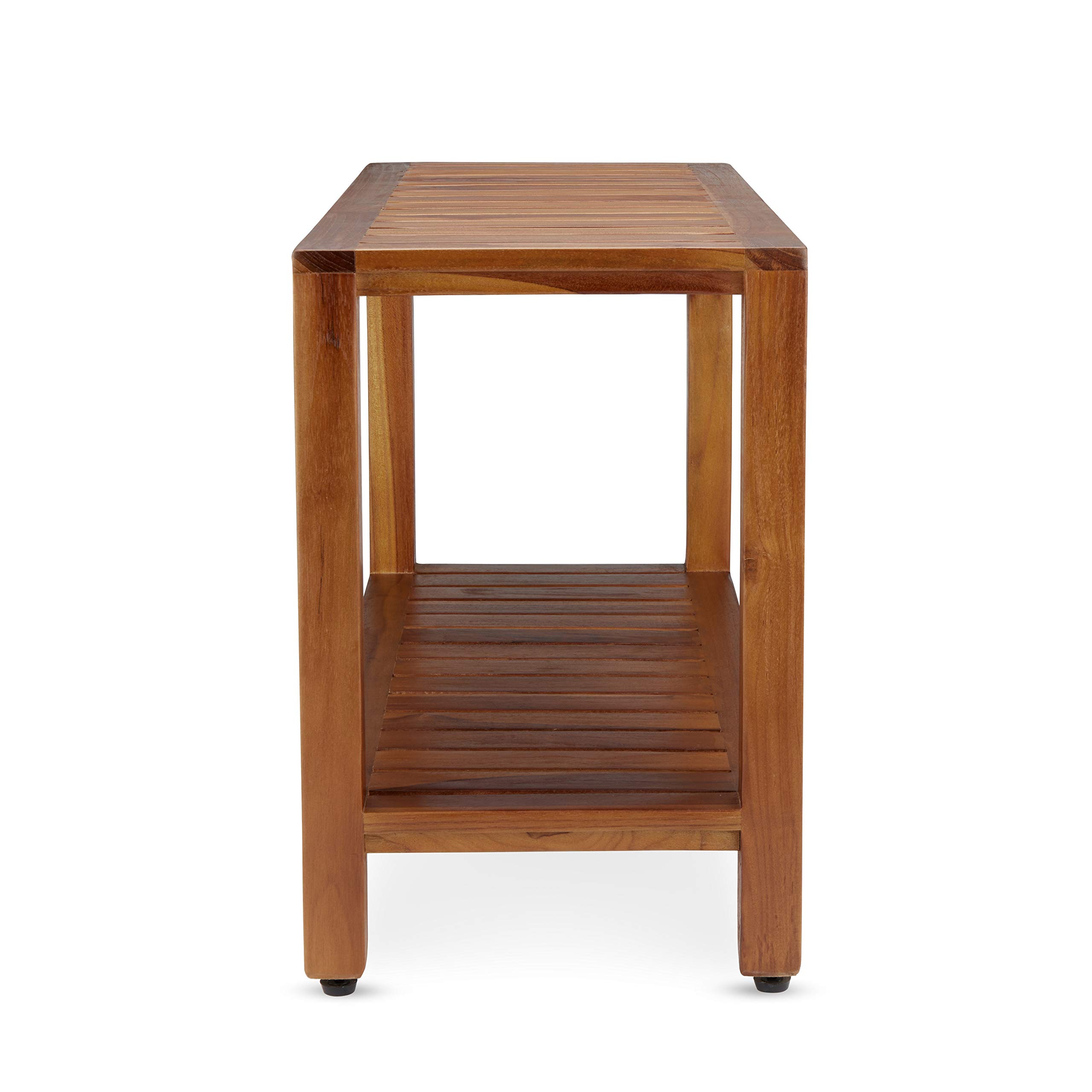 Teak Shower Bench with Shelf 30 Inch - Solid Teak Wood Bathroom Stool for Spa, Sauna & Shower | Freya Fully Assembled Shower Seat | Perfect for Relaxation, Exfoliation & Bathroom Storage