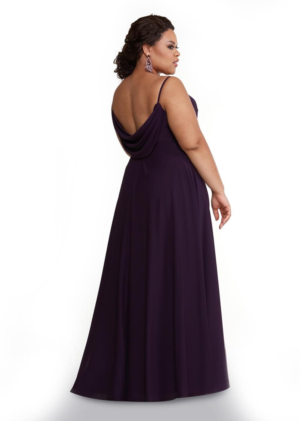 Elegant 83019 Stretch Chiffon A-Line Bridesmaid Dress with Cowl Back - Perfect for Weddings, Formal Events & Evening Parties