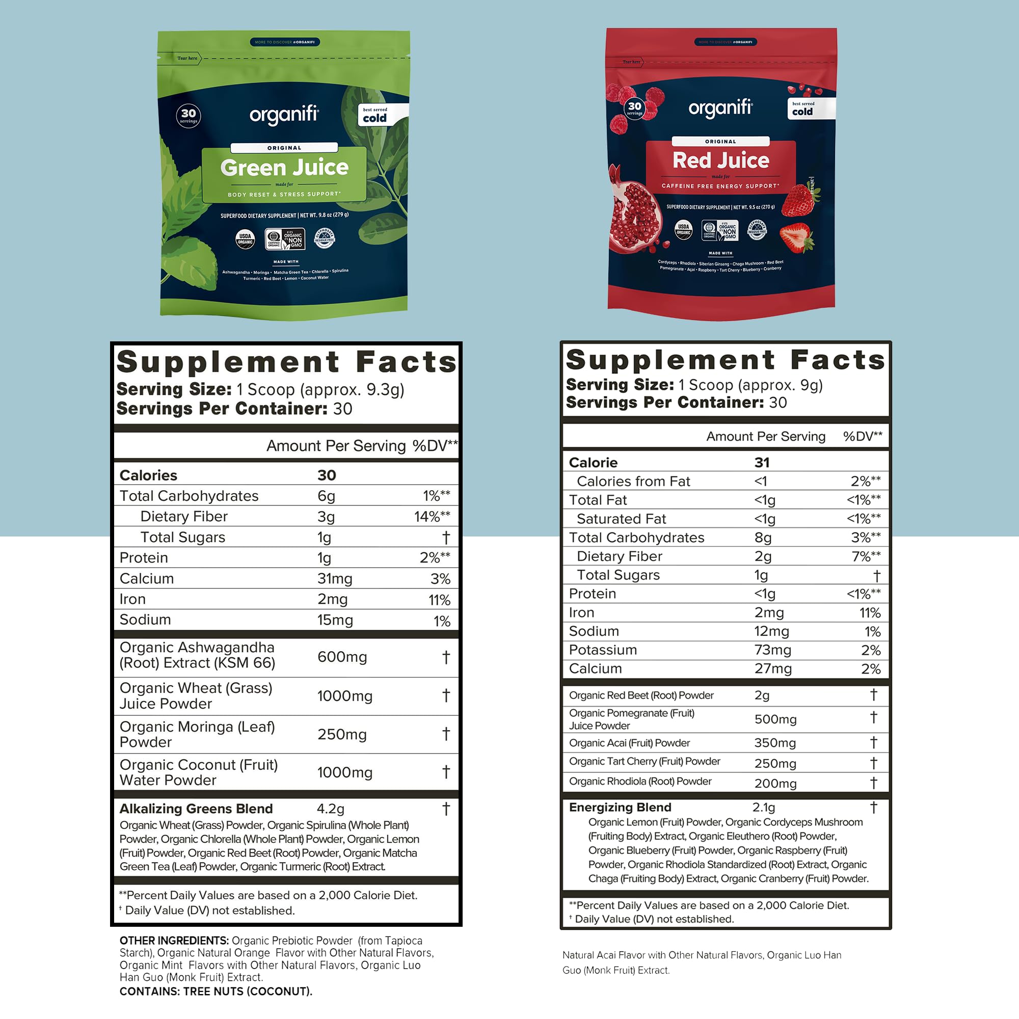 Organifi Green Juice & Red Juice Bundle - 30 Day Supply | Organic Superfood Powder with Antioxidants for Energy Boost & Stress Relief | Non-GMO, Gluten-Free, Soy-Free | Perfect for Morning Routines & Post-Workout Recovery