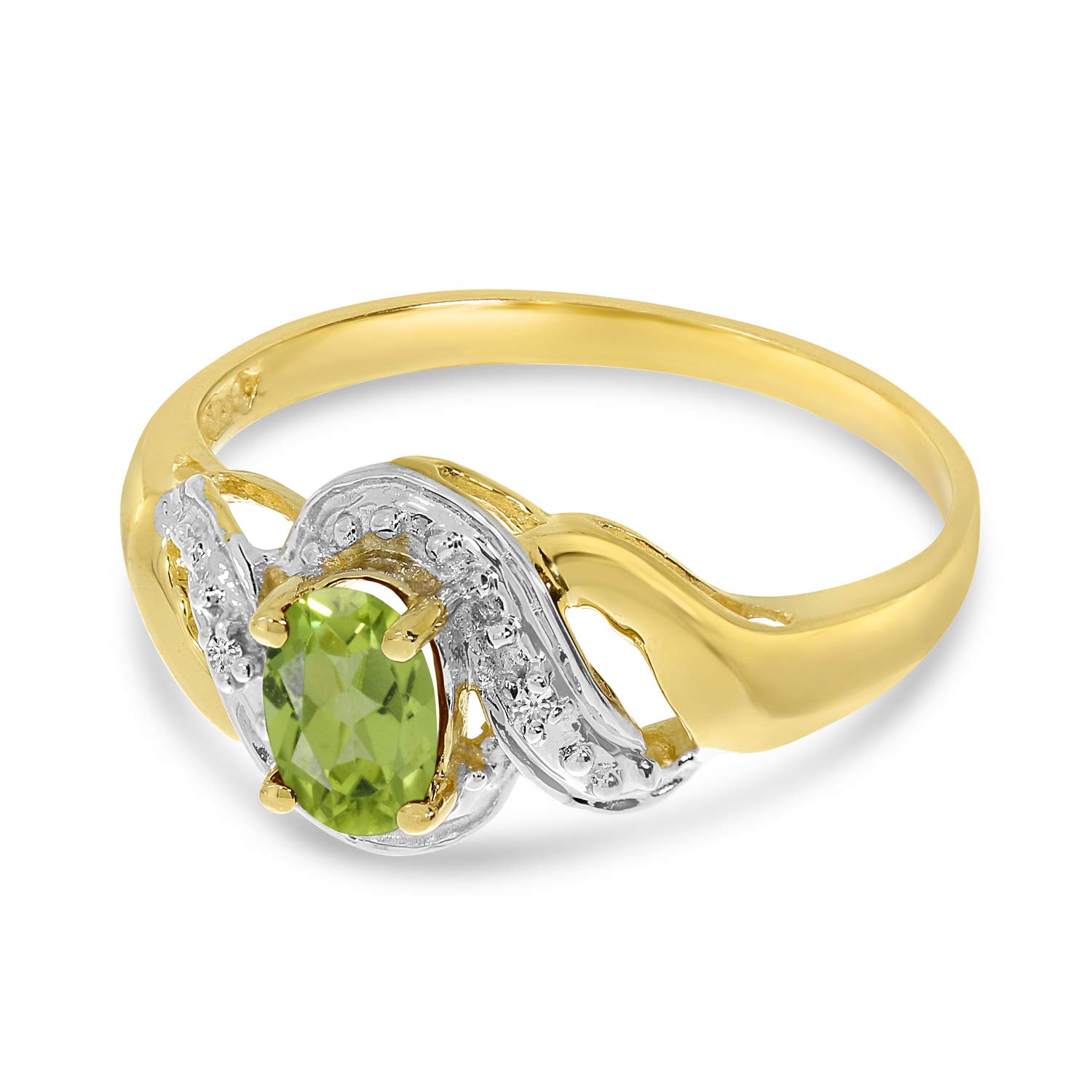 14K Yellow Gold Oval Peridot and Diamond Swirl Ring – Elegant Birthstone Jewelry for Women, Perfect for Anniversary, Engagement, and Special Occasion Gifts