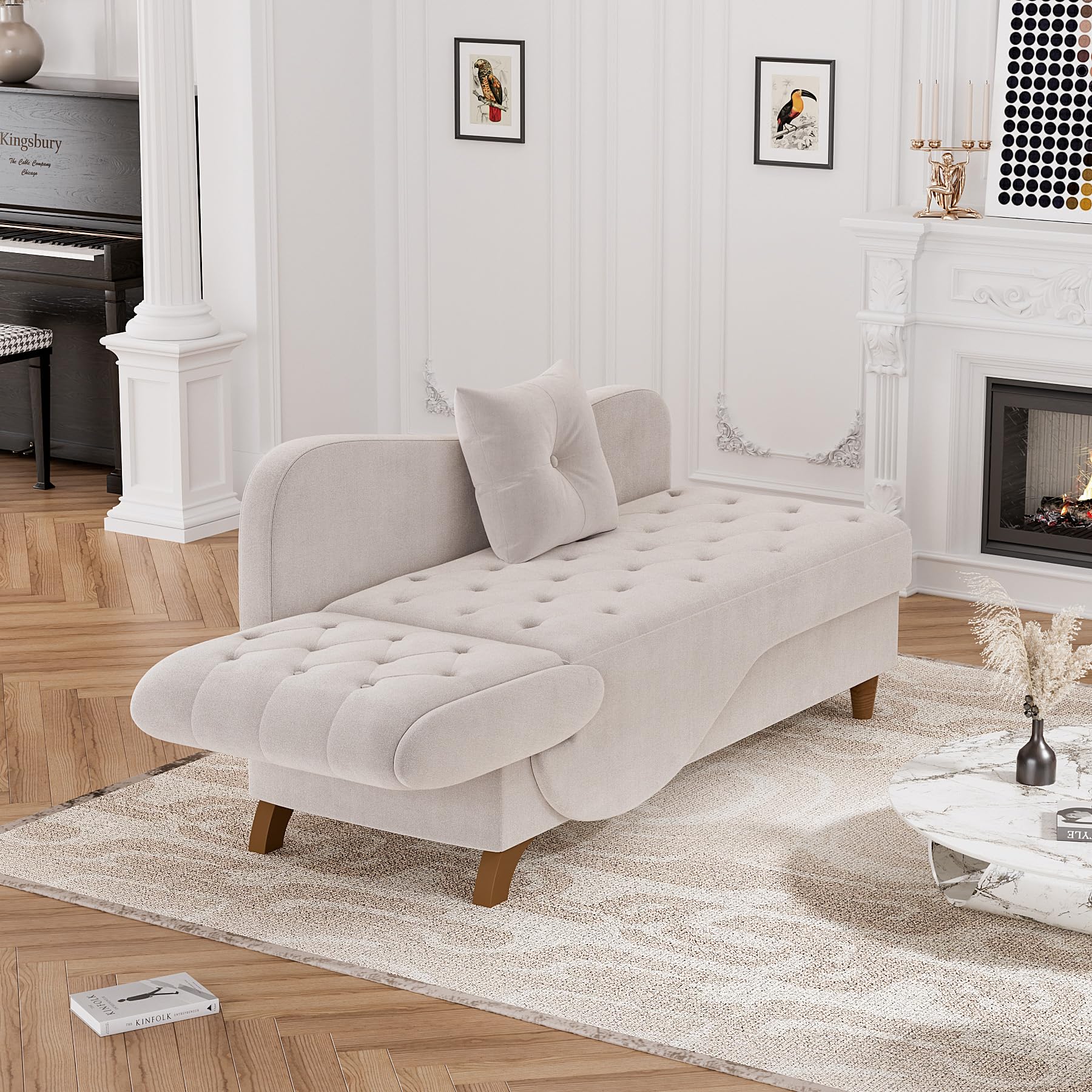 OUYESSIR Velvet Upholstered Chaise Lounge - Adjustable Recliner Sofa with Storage & Pillow, Button Tufted Lounge Chair for Living Room, Bedroom, Office - Grey | Perfect for Relaxing, Reading & Small Space Decor