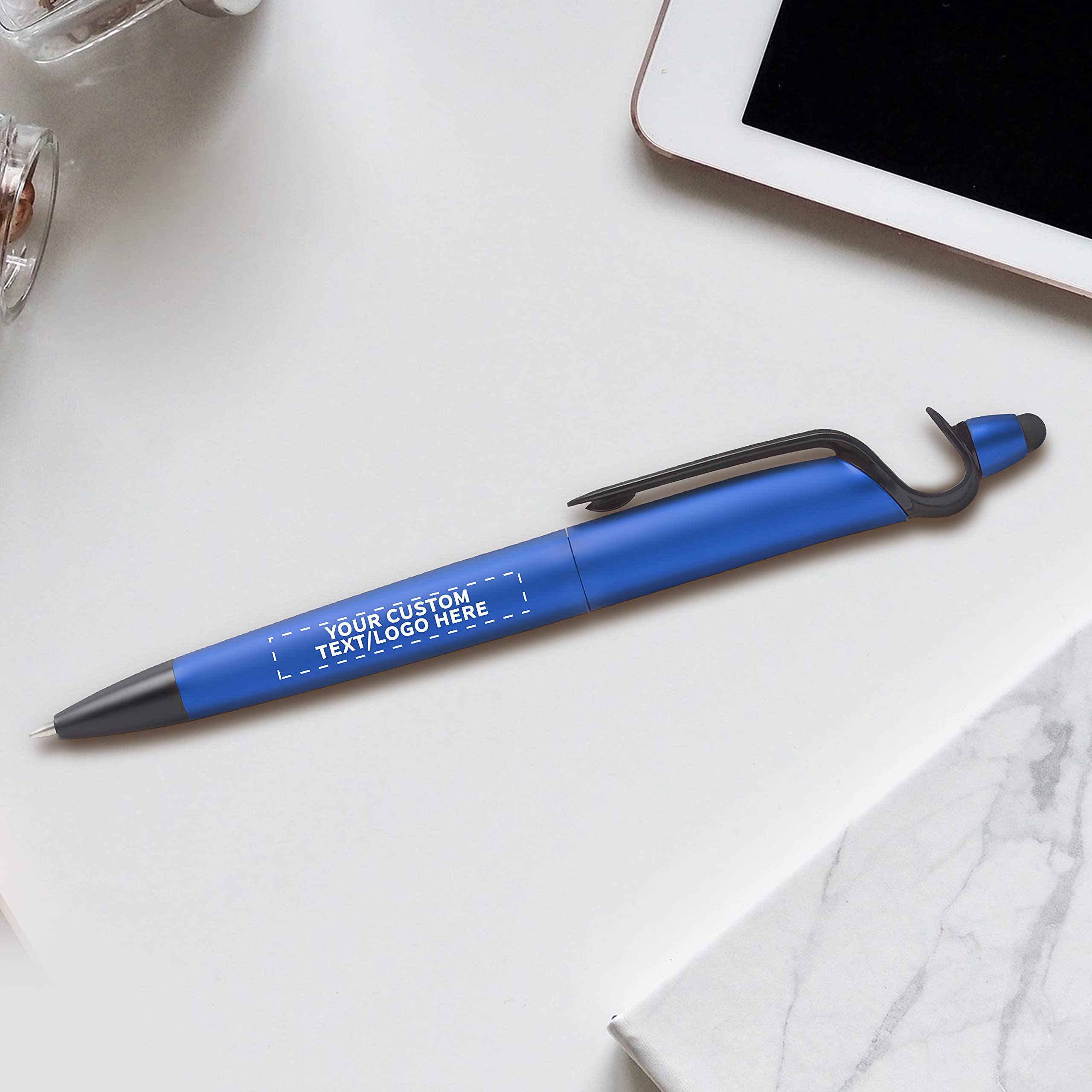 3-in-1 Multi-Function Plastic Pens with Stylus & Phone Stand - 50 Pack Bulk Office Supplies - Custom Text & Logo Printing - Ballpoint Black Ink Pens for Business Promotions, Giveaways & Corporate Events - Perfect for Trade Shows, Conferences & Employee Gifts