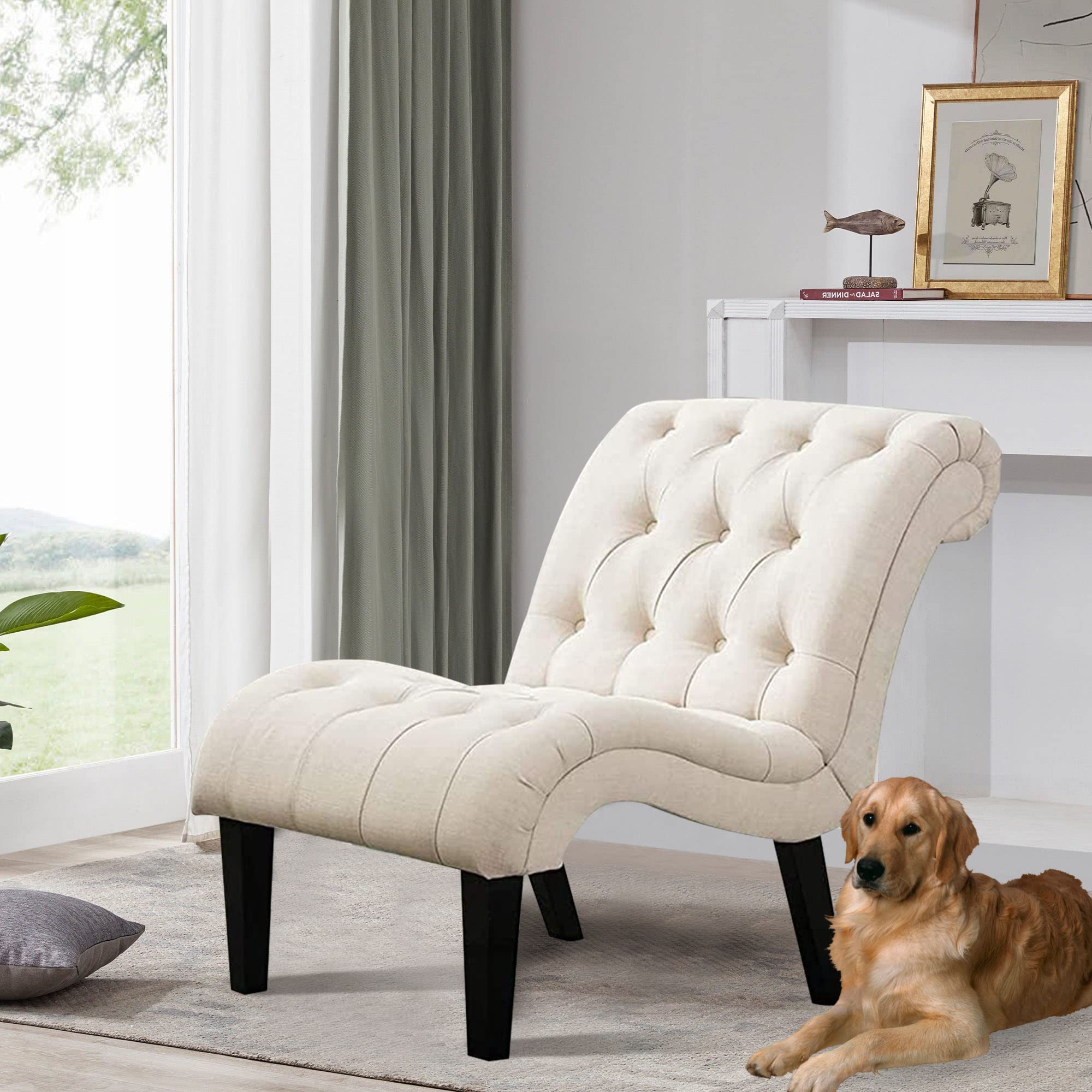 Yongqiang Tufted Upholstered Accent Chair with Wood Legs - Linen Fabric Lounge Chair for Bedroom, Living Room & Office - Perfect for Reading Nook, Cozy Corner or Guest Seating