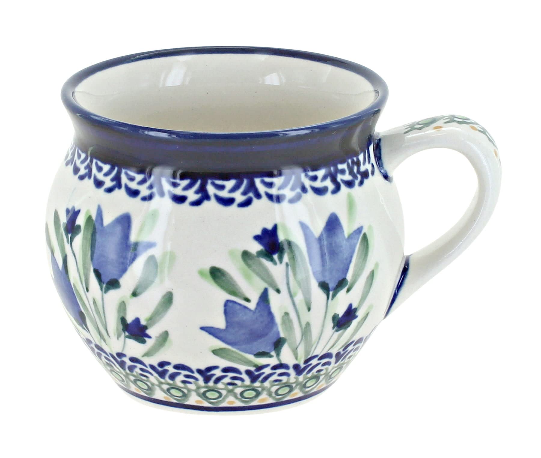 Handmade Blue Rose Polish Pottery Mug - Blue Tulip Floral Design, Medium Bell-Shaped Coffee Cup for Home, Office & Gift Giving | Perfect for Tea, Coffee & Hot Chocolate